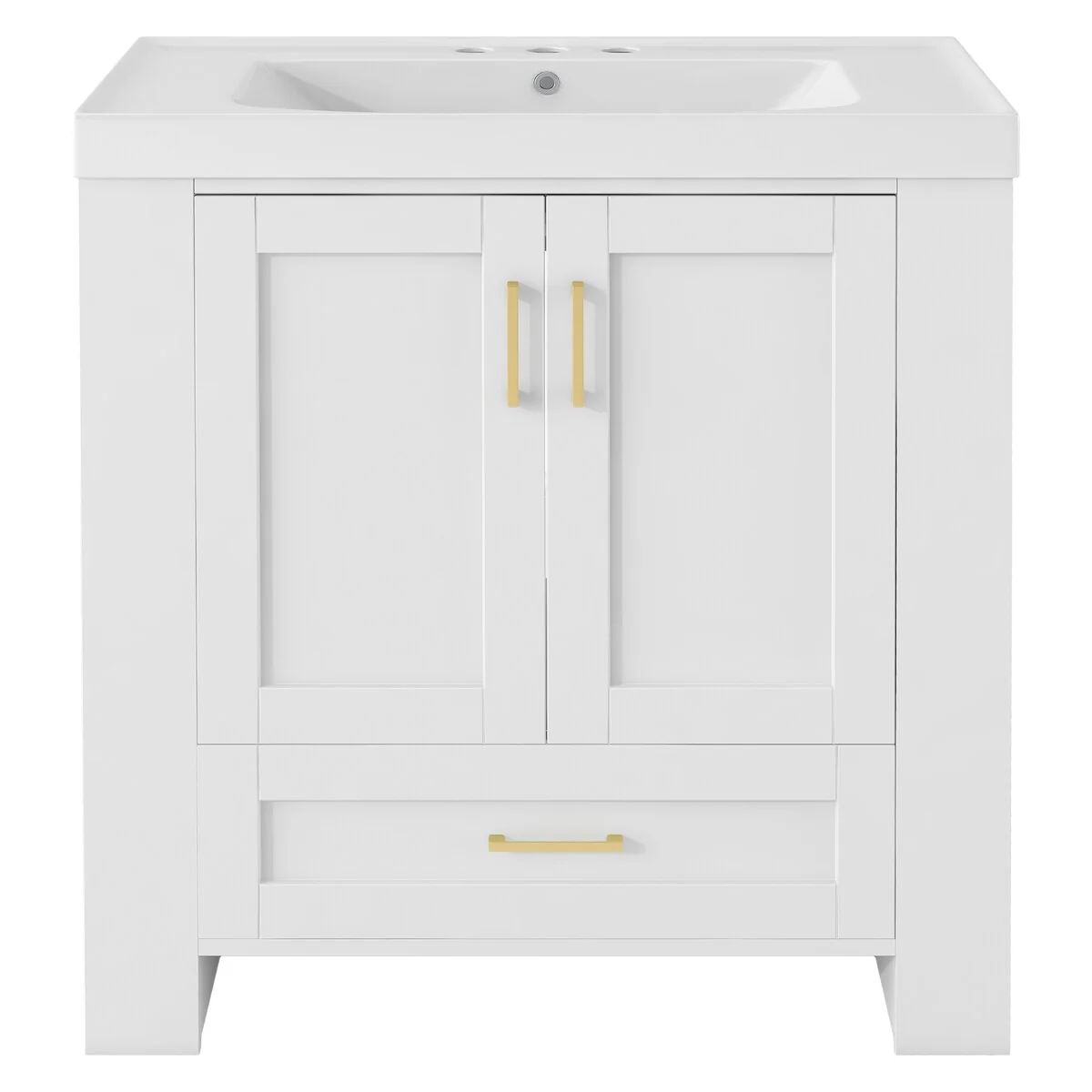 30 in. W x 18.1 in. D x 31.5 in. H Bath Vanity with White Resin Sink and Double-sided Storage Shelf