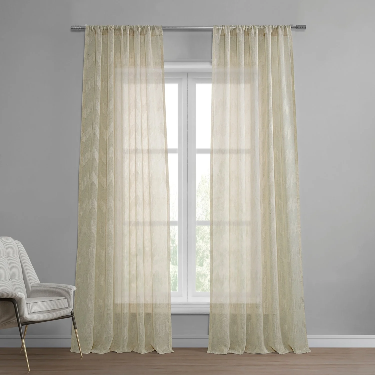 Exclusive Fabrics Sirius Beige Patterned Faux Linen Sheer Rod Pocket Curtain (1 Panel)