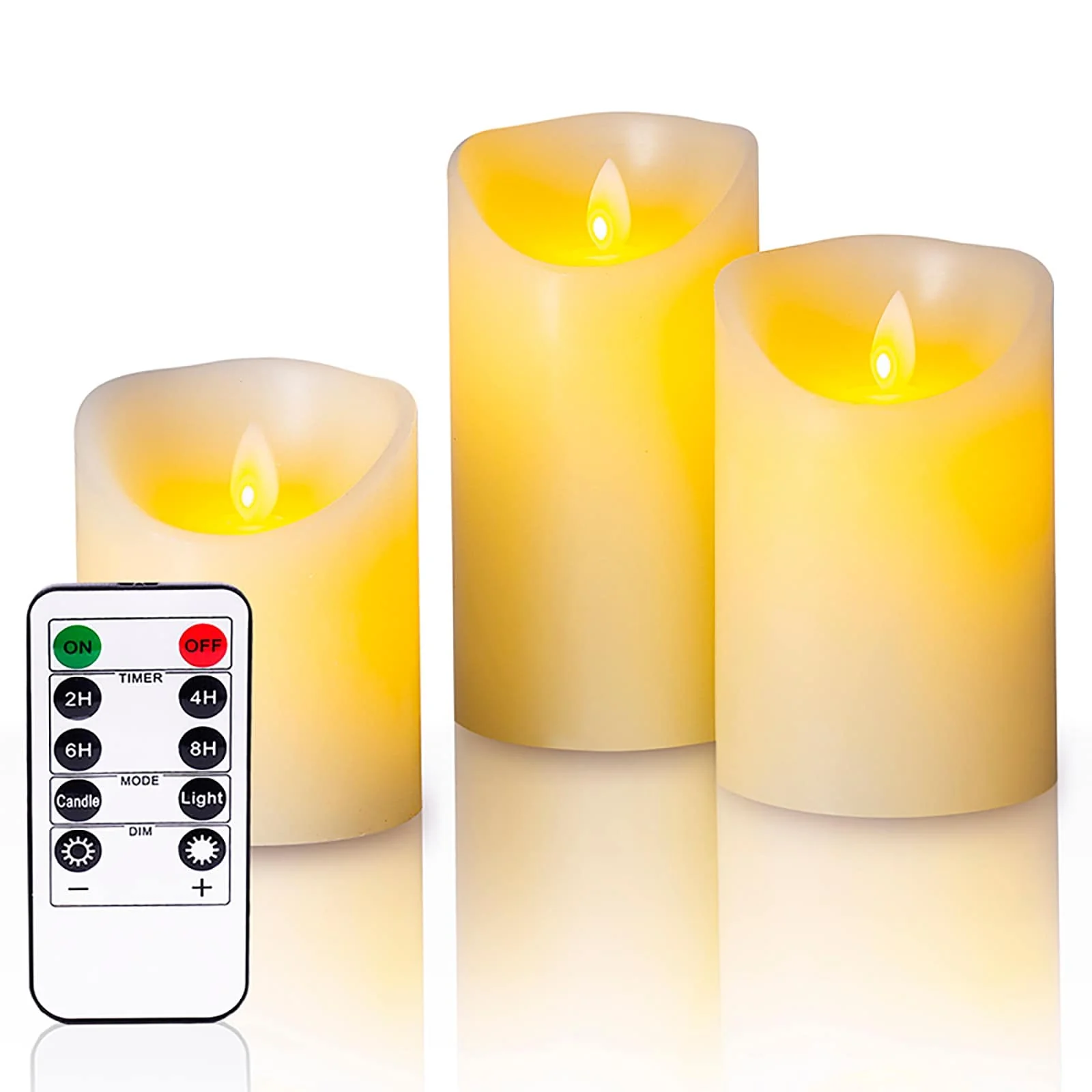 3-Piece Ivory LED Flameless Pillar Candle Set with Remote & 24h Timer