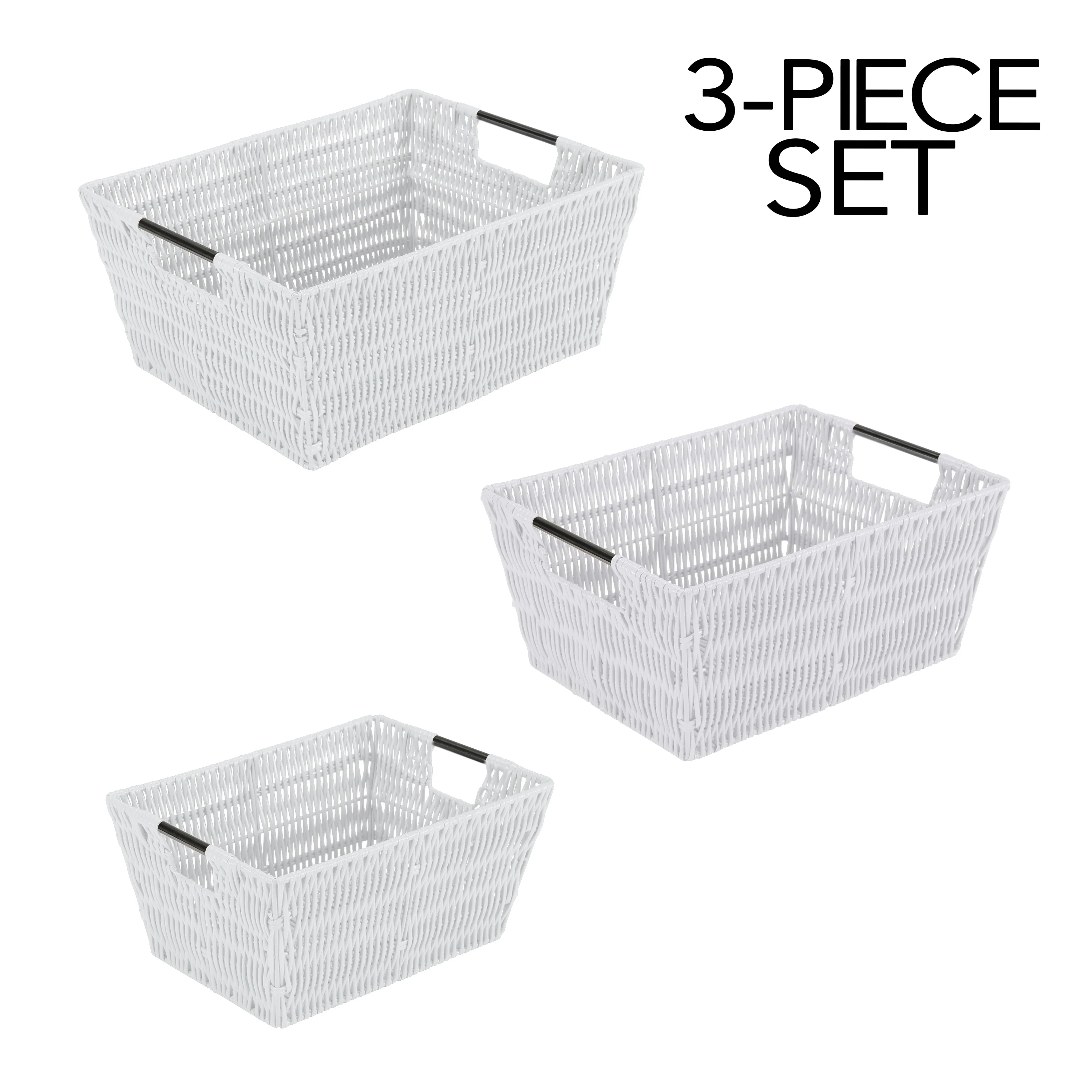 Simplify 3 Pack Set Rattan Tote Baskets in Charcoal
