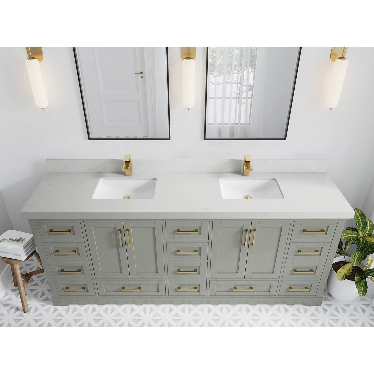 Willow Collection 84 in W x 22 in D x 36 in H Boston Double Bowl Sink Bathroom Vanity with Countertop