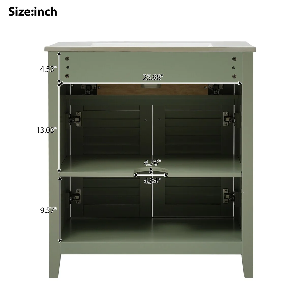 Bathroom Vanity with Ceramic Sink, 1 Pullout Drawer and 2 Doors