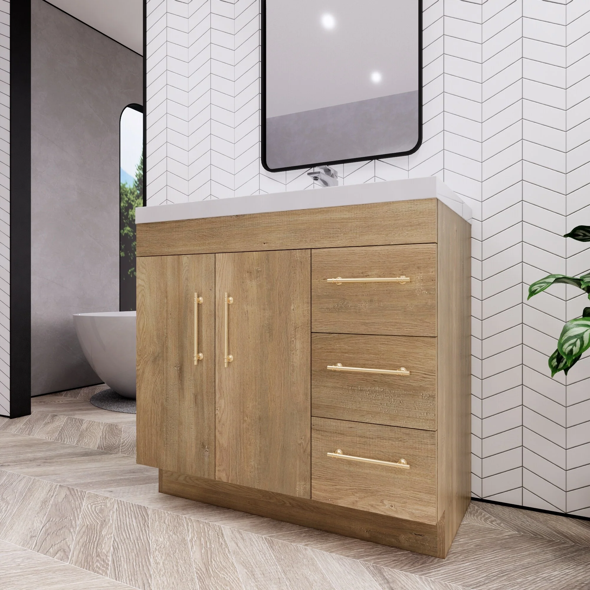 Eliza 36 Freestanding Vanity (Right Drawers) with Single Sink