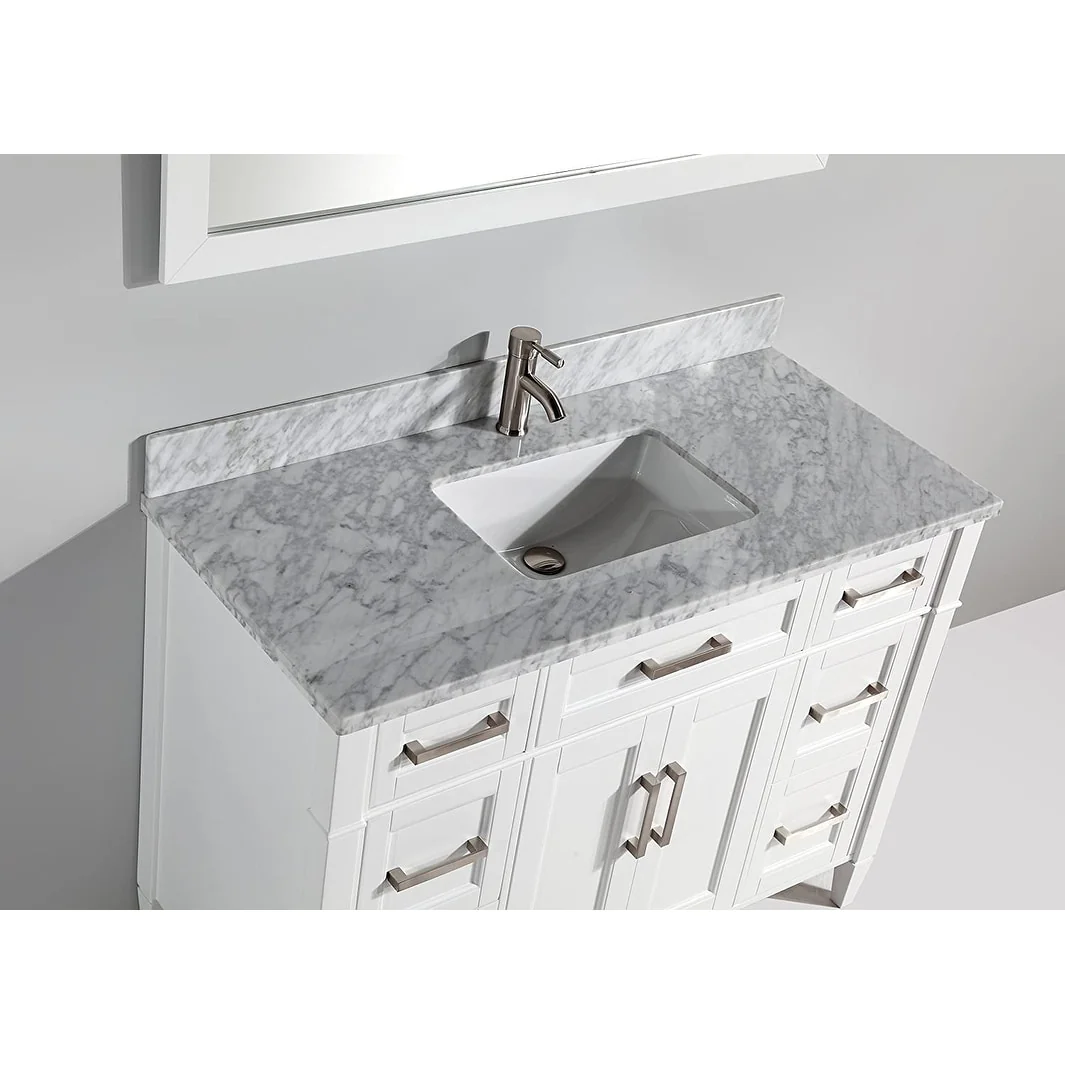Vanity Art 60-Inch Single Sink Bathroom Vanity Set Carrara Marble Stone Top 7 Drawers 1 Shelf Undermount Sink with Free Mirror