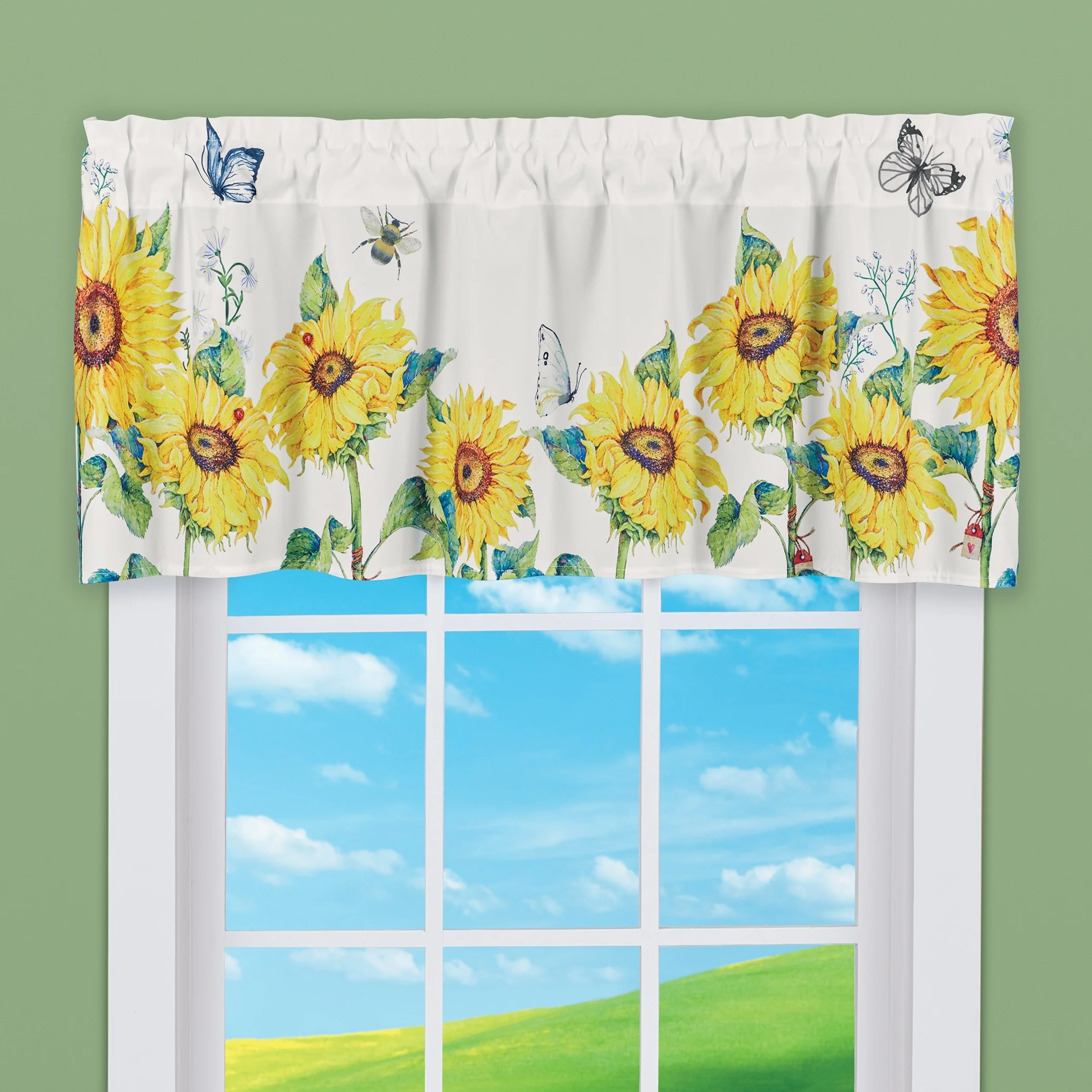Sunflower and Butterfly Printed Rod Pocket Top Window Valance - 55.1 x 0.01 x 18.5