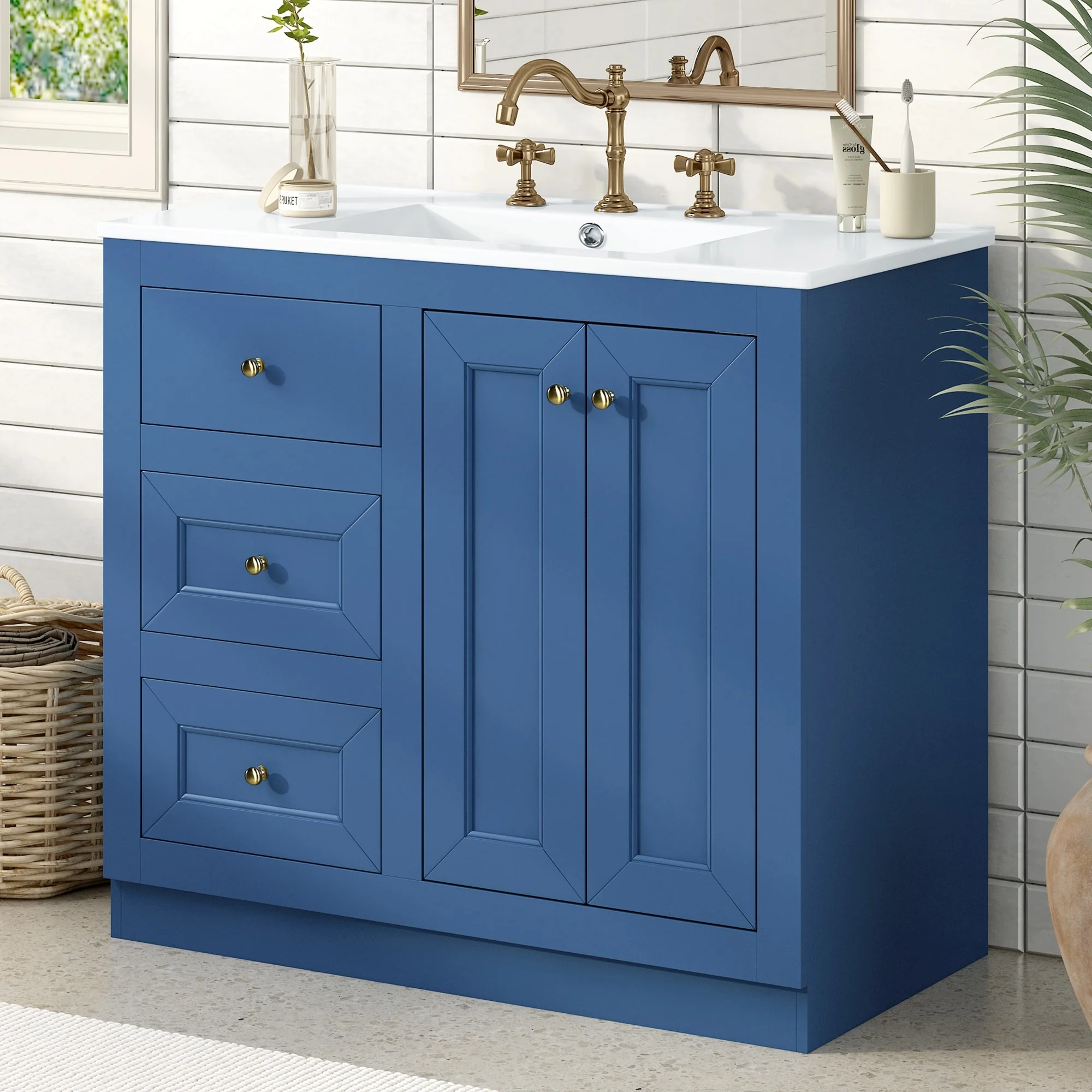 GDFStudio 36inch Bathroom Vanity with Ceramic Sink, Bathroom Storage Cabinet with 2 Drawers& Shelf
