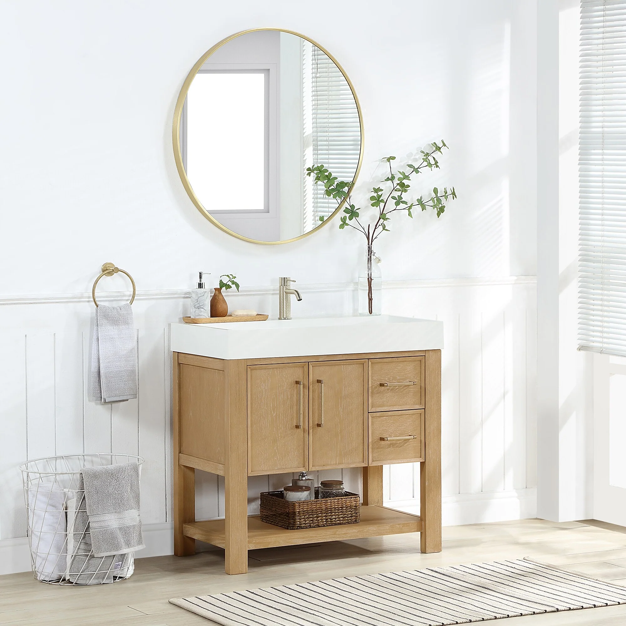 Vera Bath Vanity with Integrated Stone Sink Top and Mirror