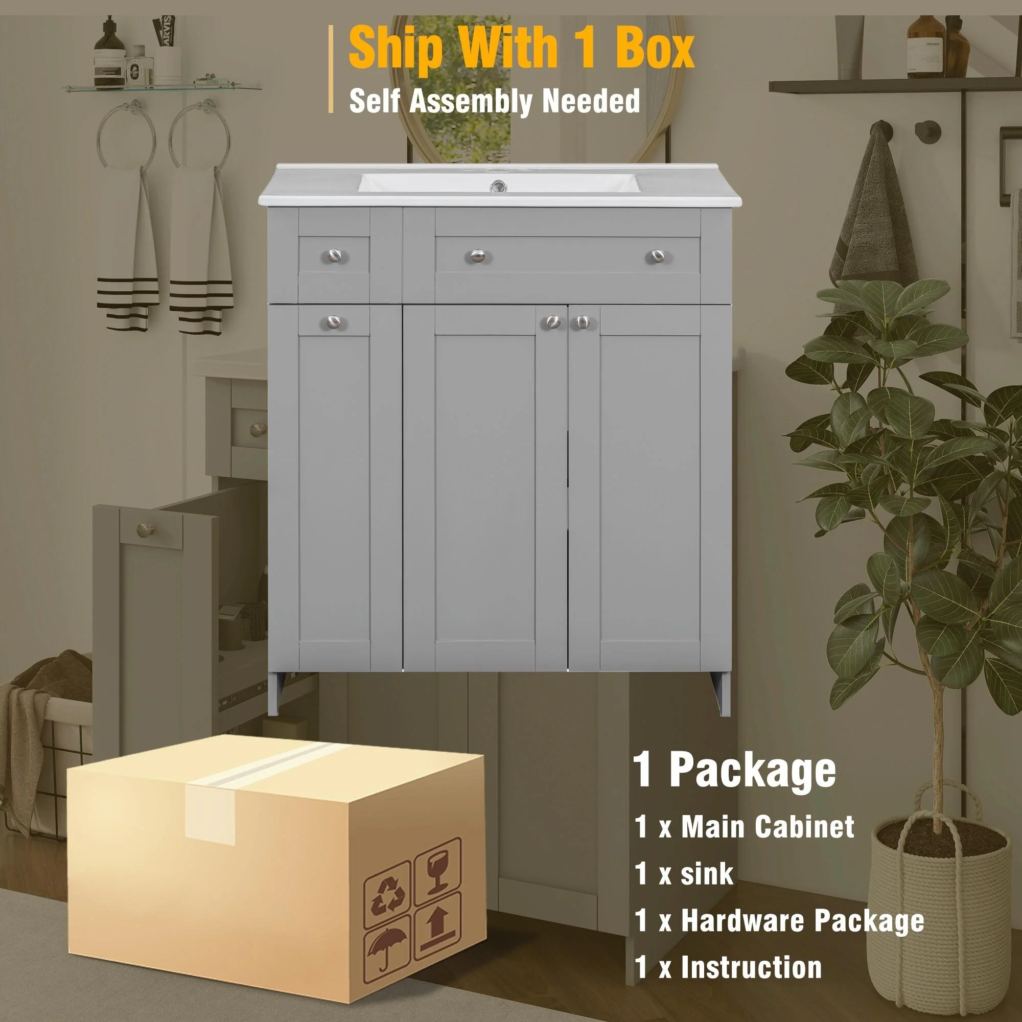 30-Inch Bathroom Vanity with Ceramic Sink Combo