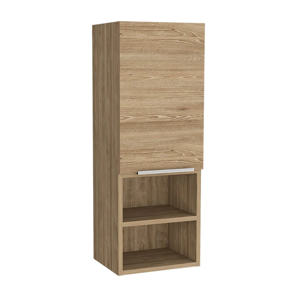Modern Wood Medicine Cabinet, Compact Bathroom Medicine Cabinet with 1 Door and Open Shelves, 32.08 