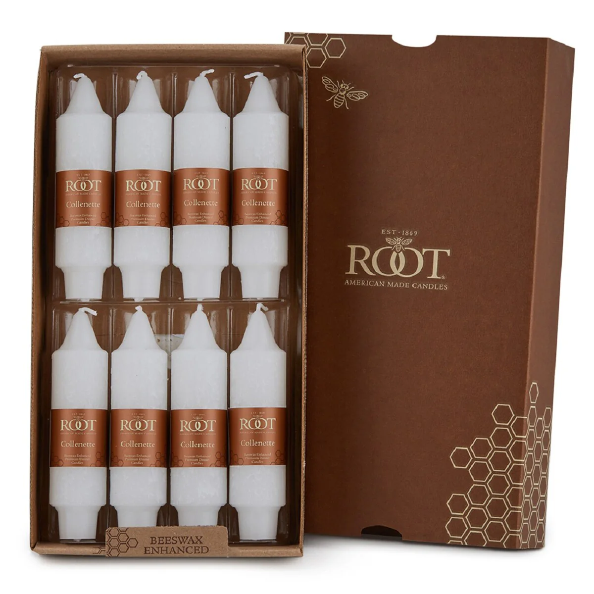 Root Unscented 5 In. Timberline™ Collenette Taper Candles box of 8 - 5 X 1-1/4
