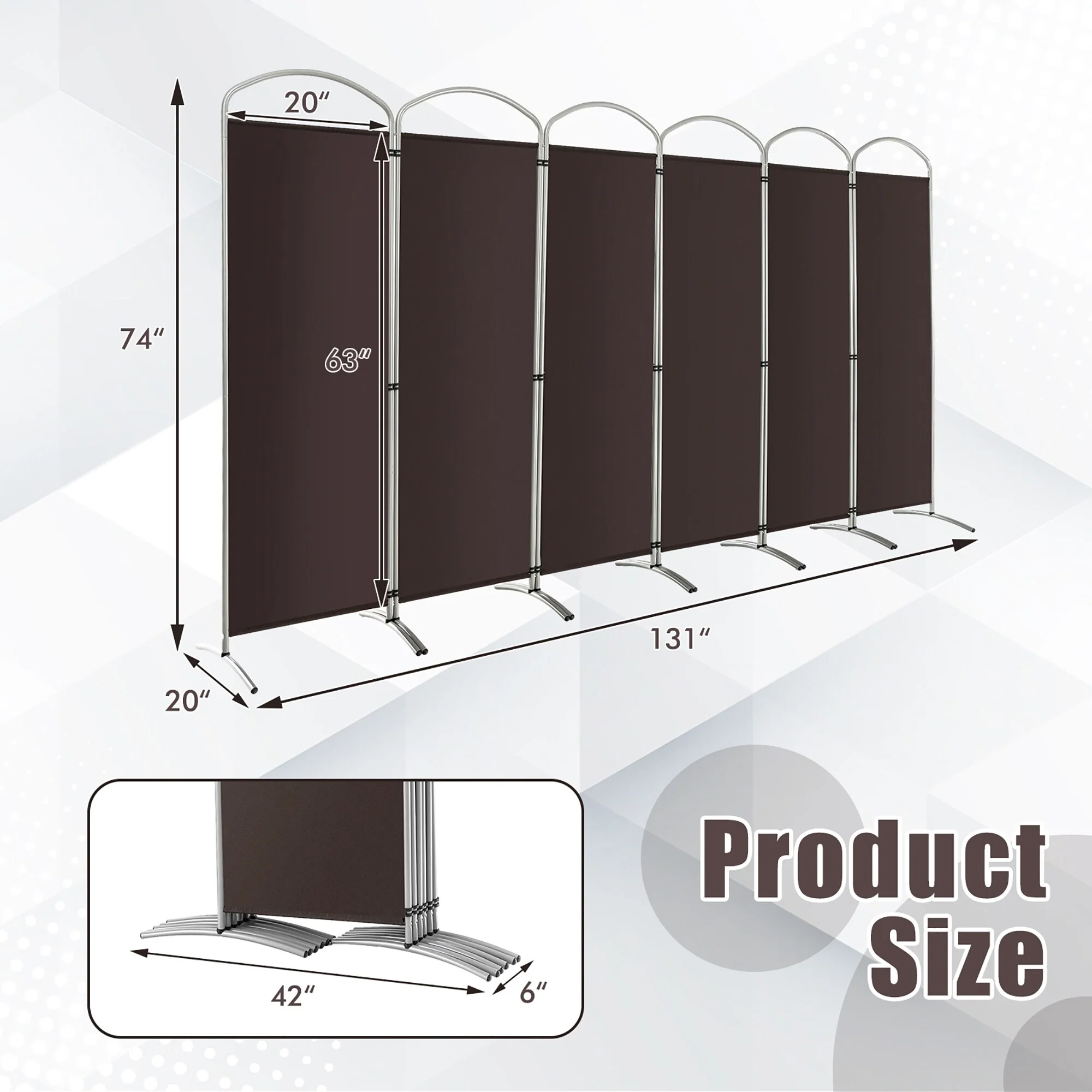 Costway 6 Panels Folding Privacy Screen 6 Ft Tall Fabric Privacy