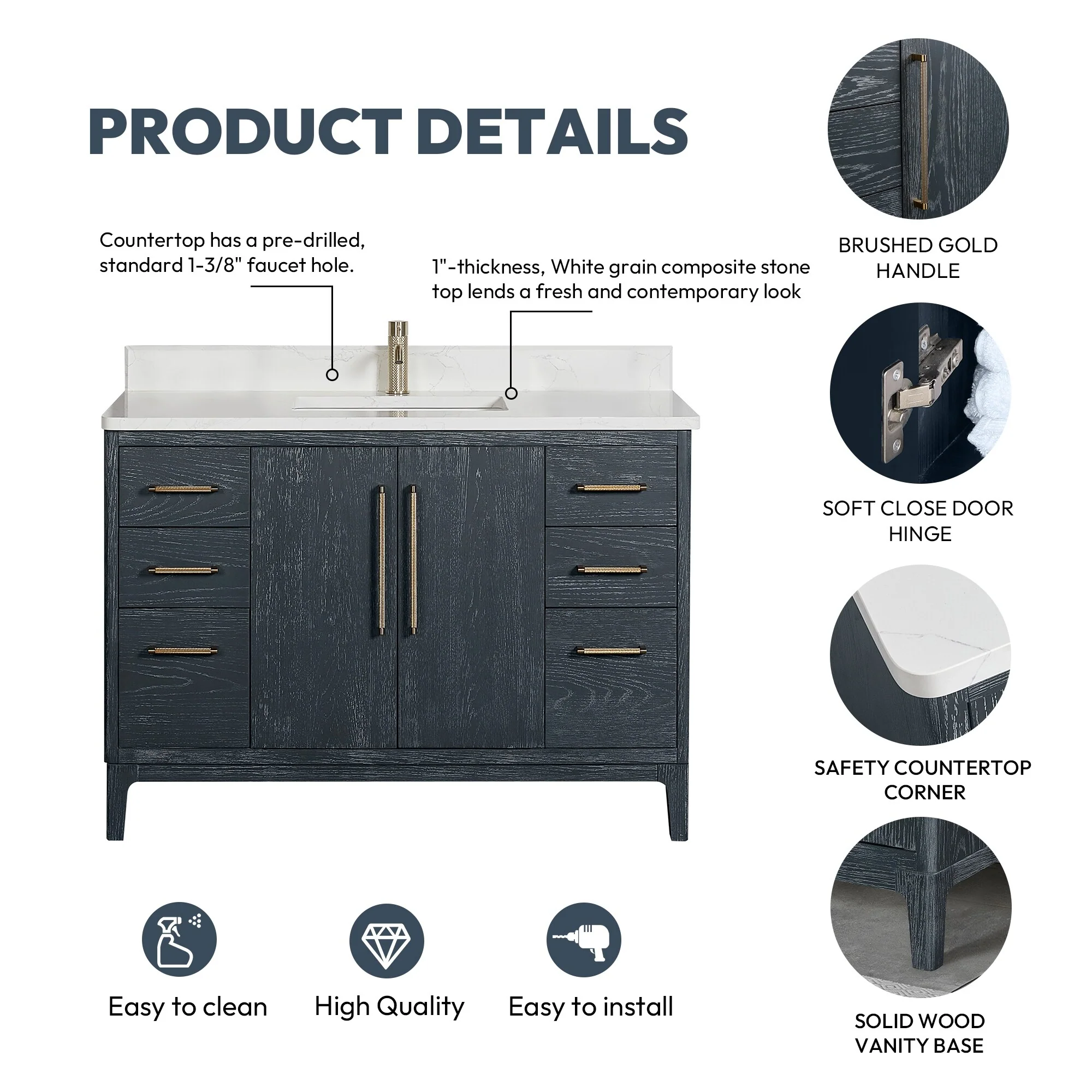 Gara Single Bath Vanity with Composite Stone Top and Mirror