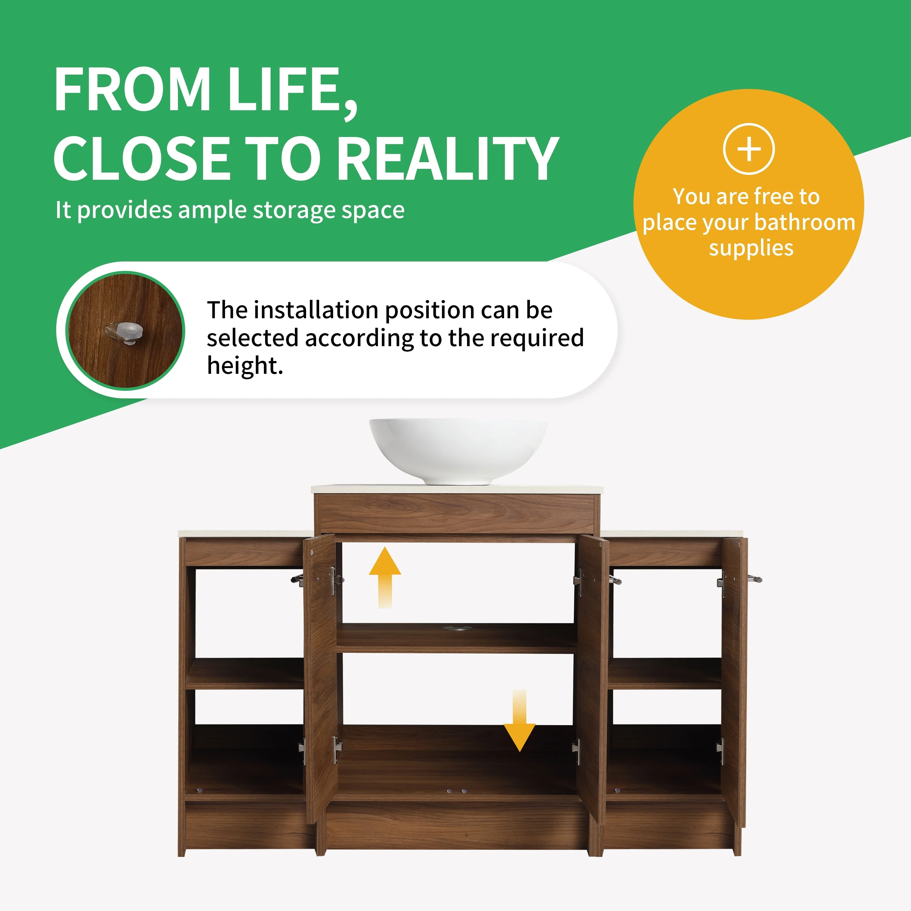 BNK 24/36/48/60 Inch Bathroom Vanity with Sink, Freestanding Bathroom Vanity with Soft Close Doors and Adjustable Shelf