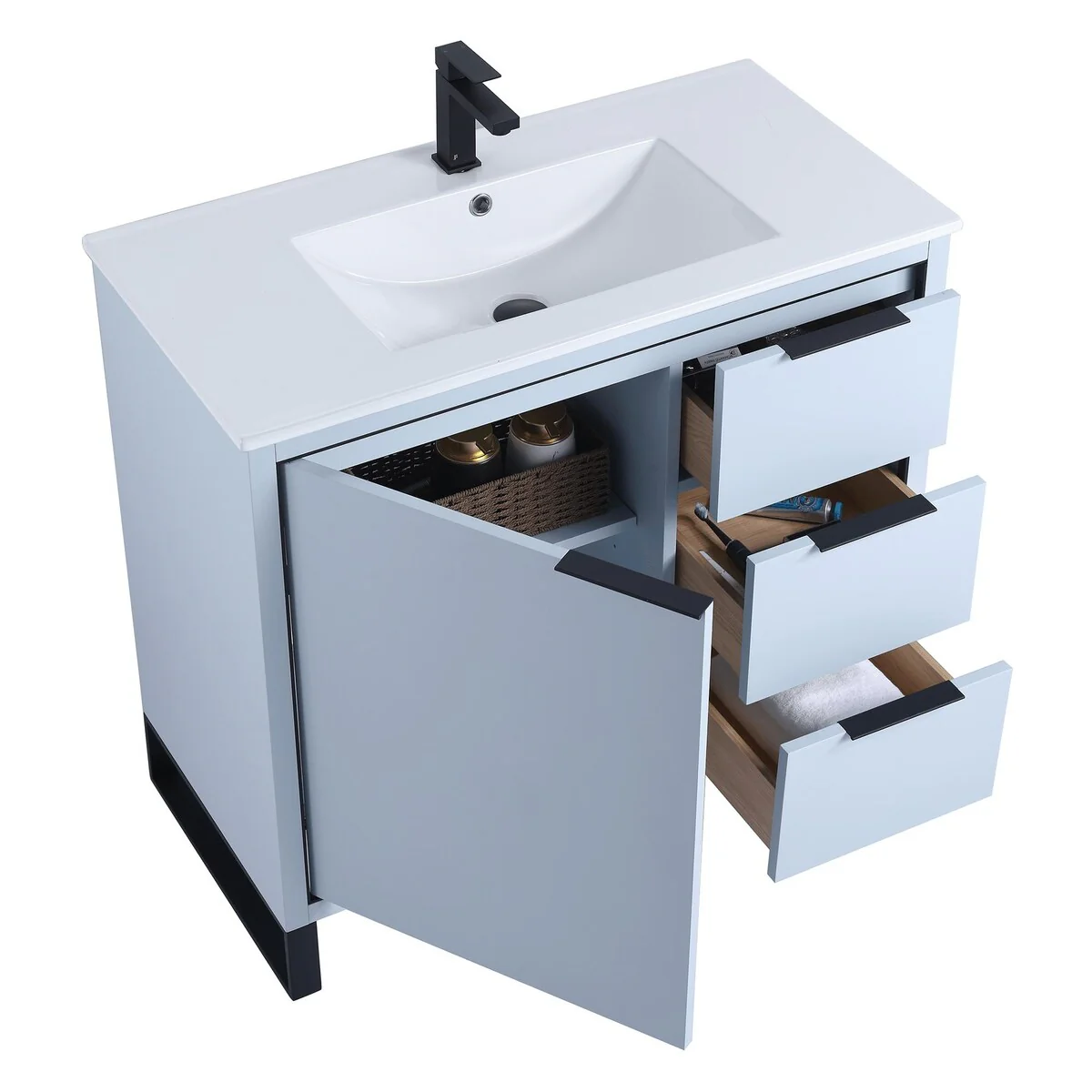 Fine Fixtures Opulence Collection Bathroom Vanity with White Ceramic Sink