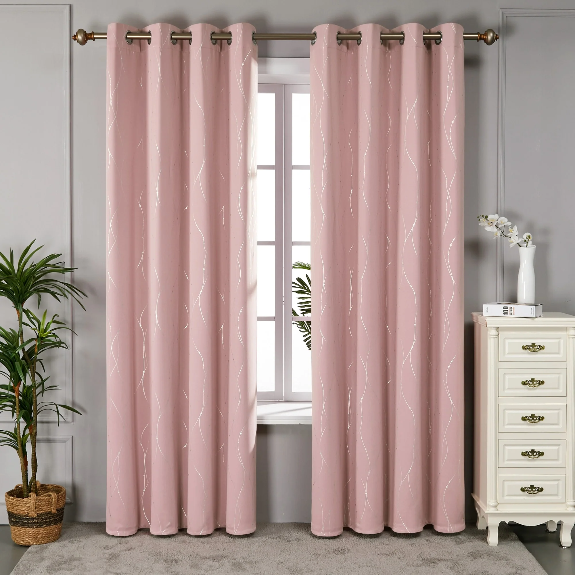 Deconovo Wave Line with Dots 52 Width Curtains Pair(2 Panel)