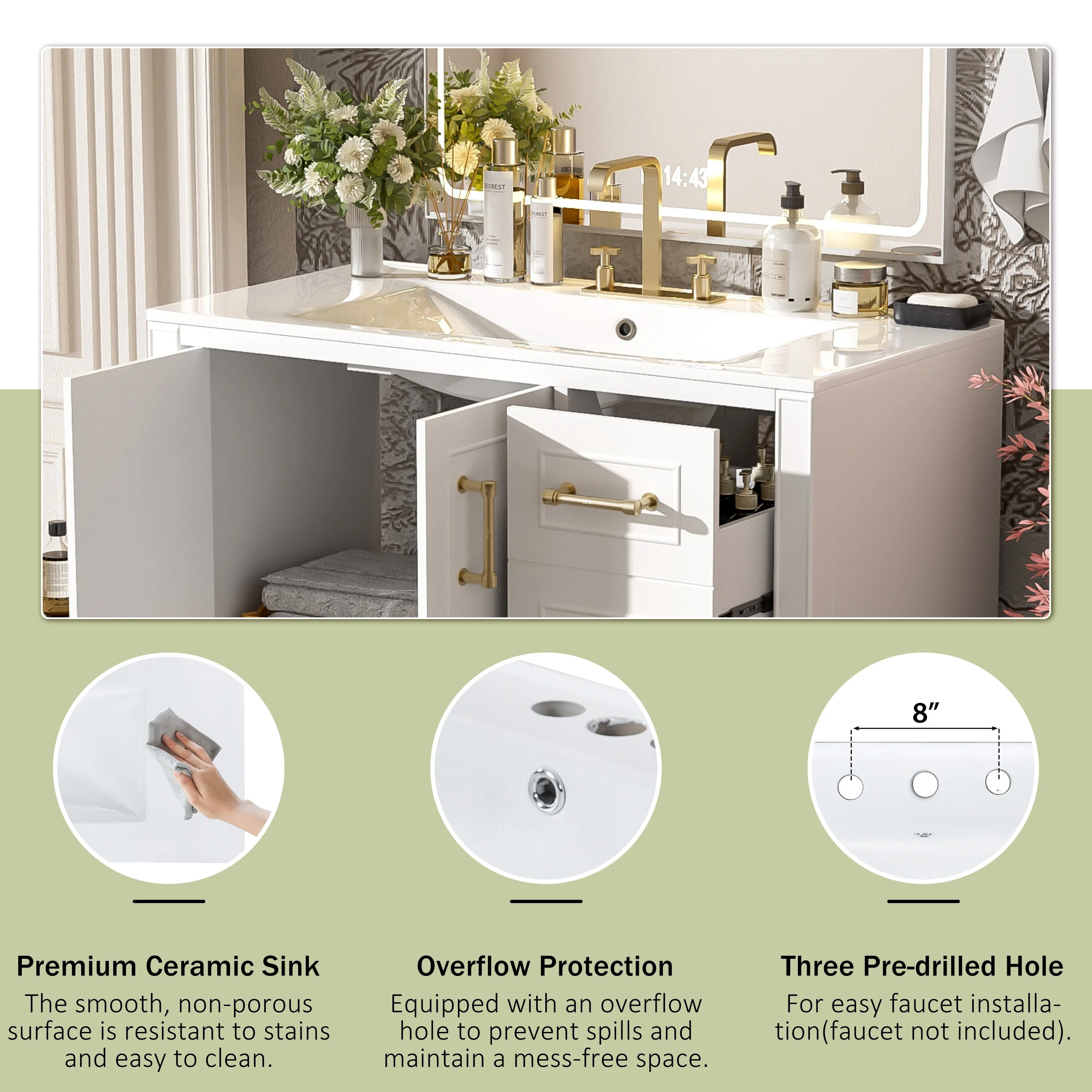 Bathroom Vanity with Resin Sink, Bathroom Vanity Set with 4 Drawers, Bathroom Storage Cabinet with 2 Soft Close Doors