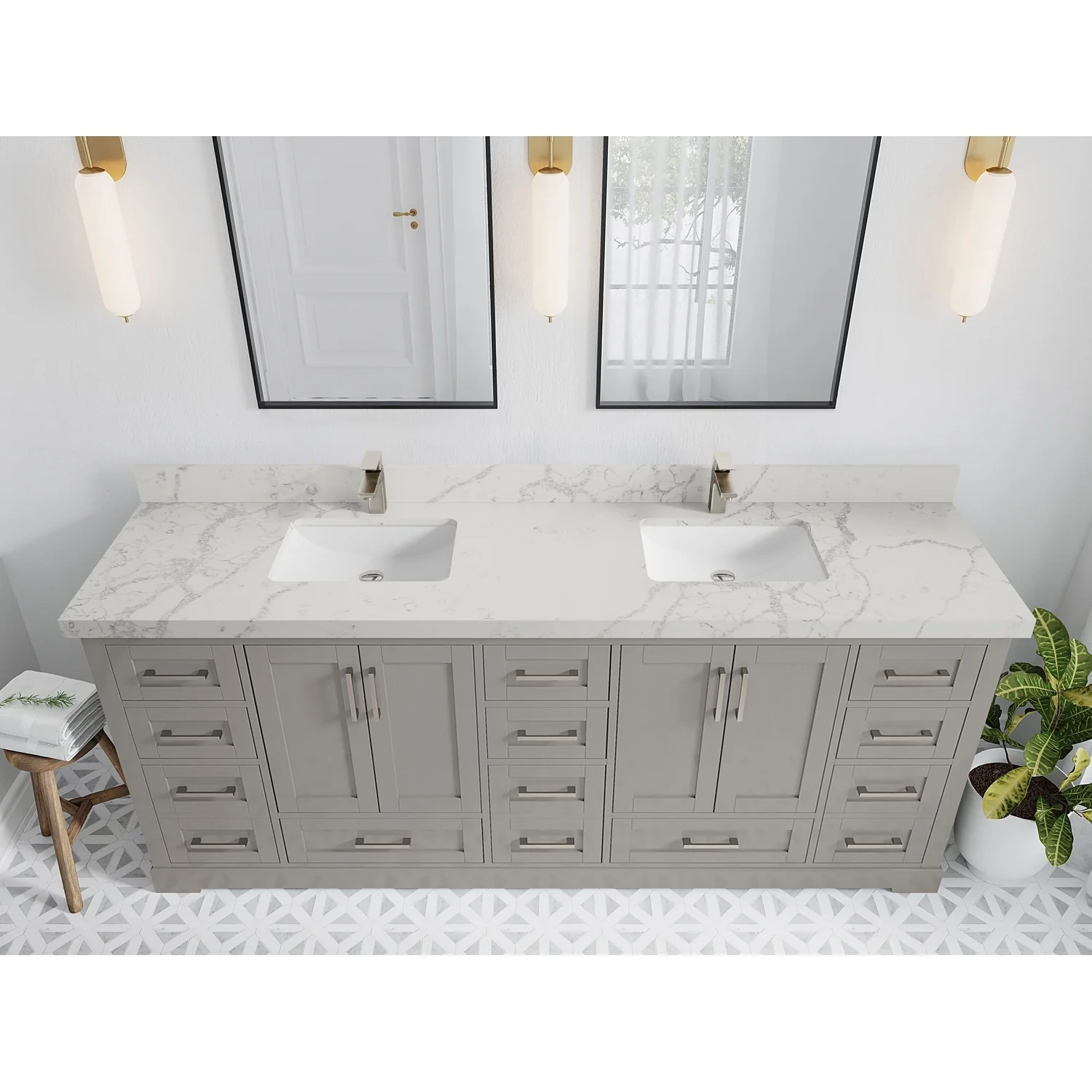 Willow Collection 84 in W x 22 in D x 36 in H Boston Double Bowl Sink Bathroom Vanity with Countertop