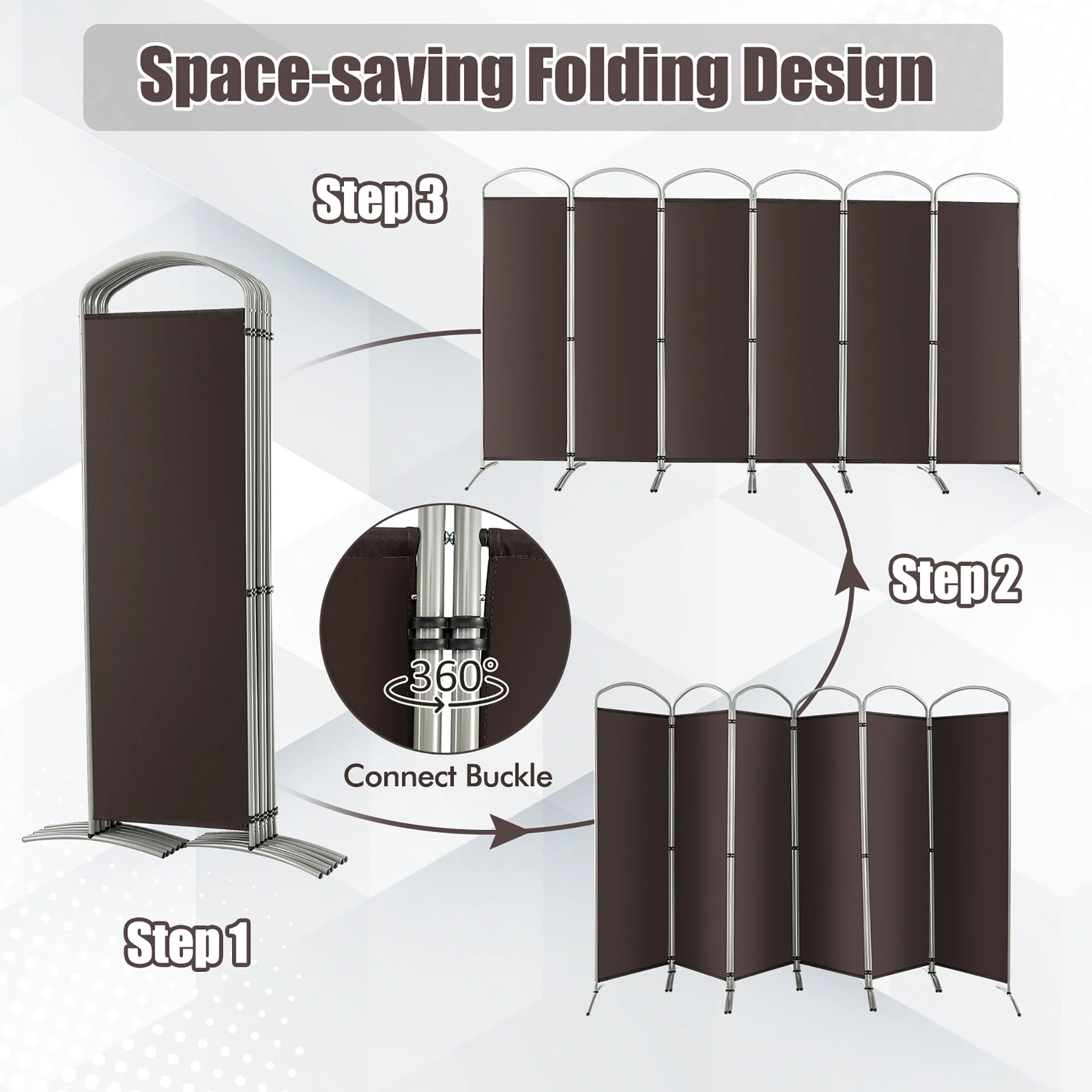 Costway 6 Panels Folding Privacy Screen 6 Ft Tall Fabric Privacy