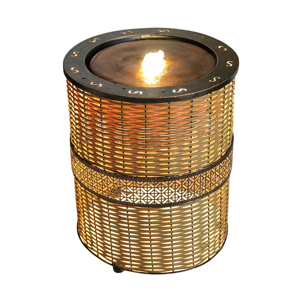 Indoor 16.9in H Round Rattan Water Fountain w/LED Light for Home Decor