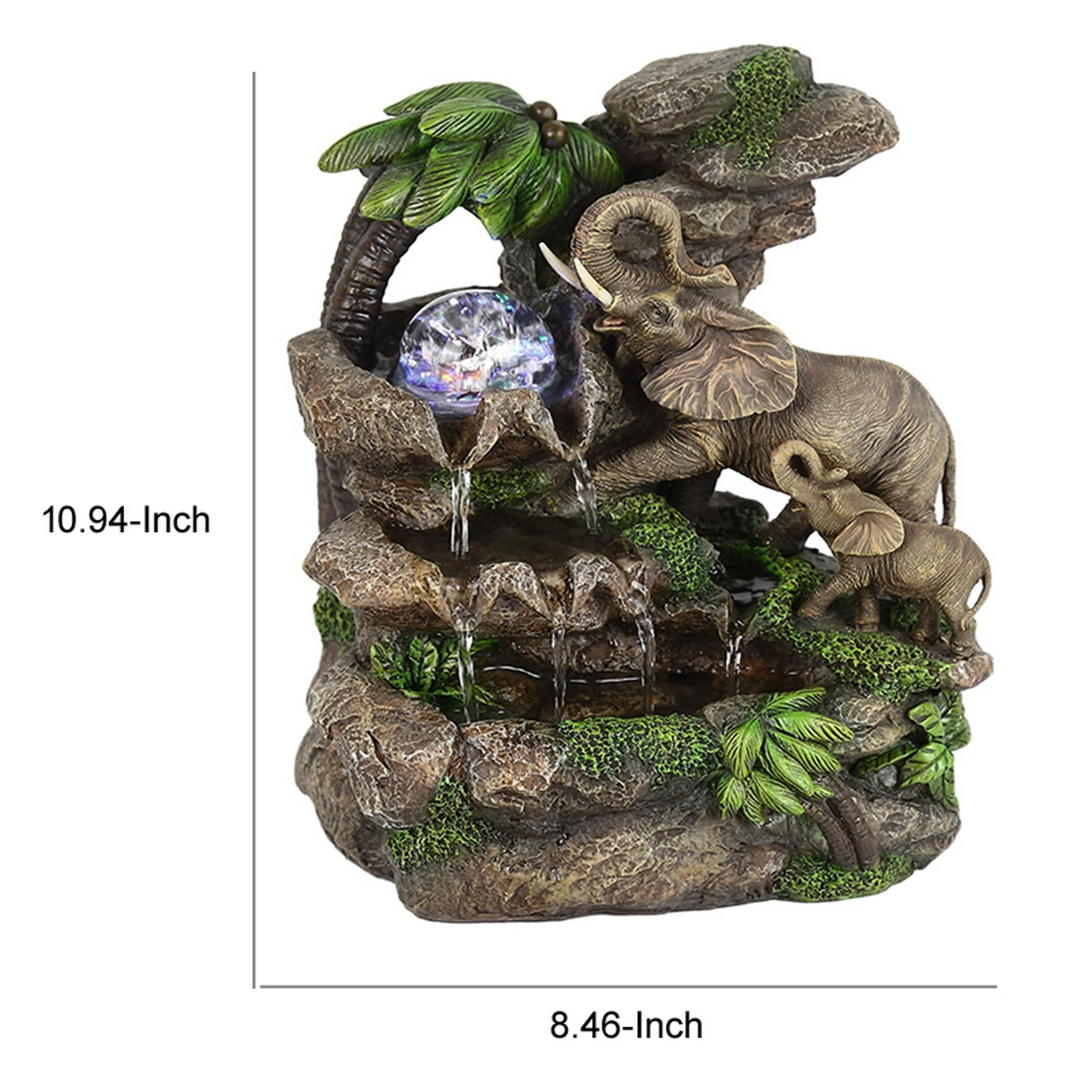Eci 11 Inch Elephant Tabletop Water Fountain, Crystal LED Light, Multicolor