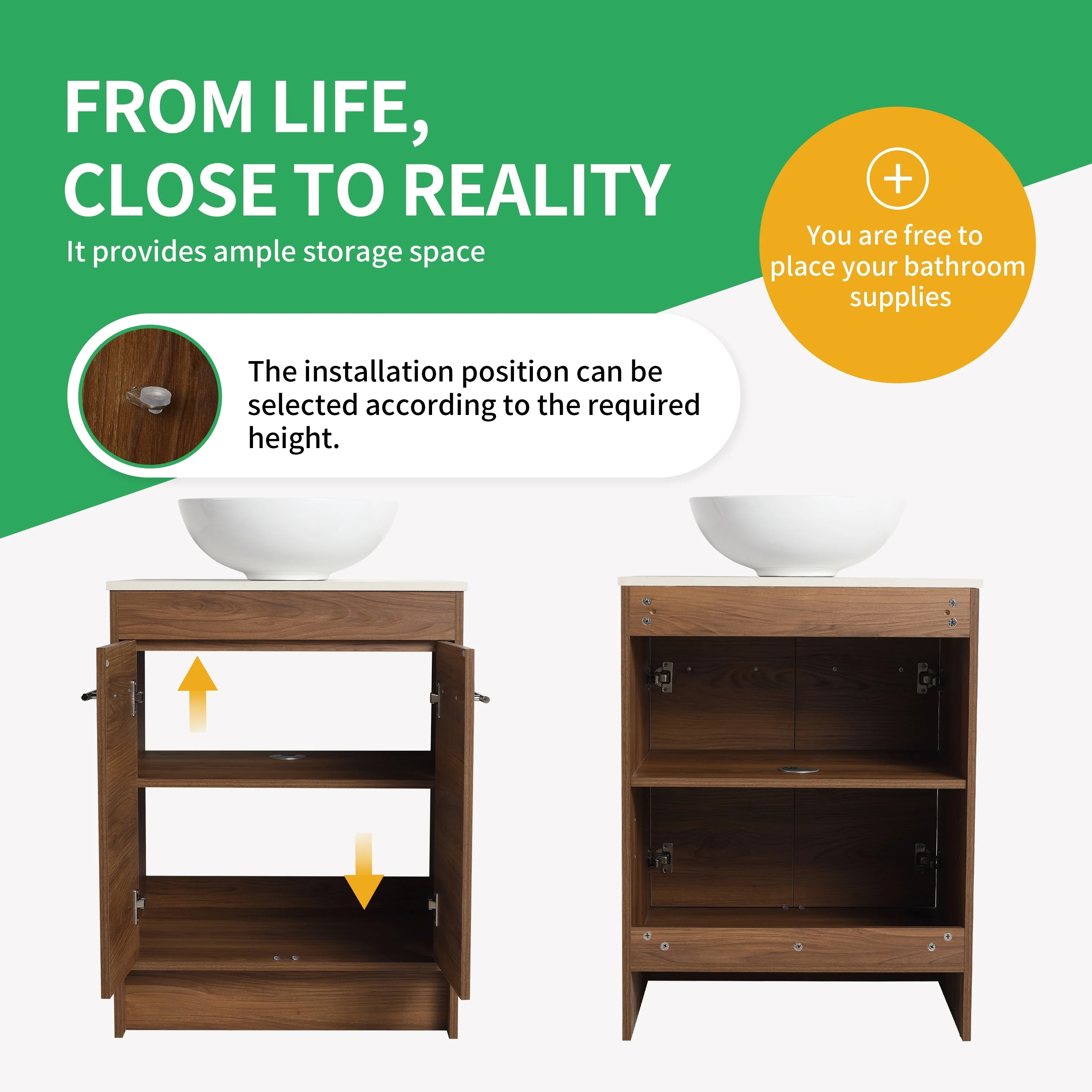 BNK 24/36/48/60 Inch Bathroom Vanity with Sink, Freestanding Bathroom Vanity with Soft Close Doors and Adjustable Shelf