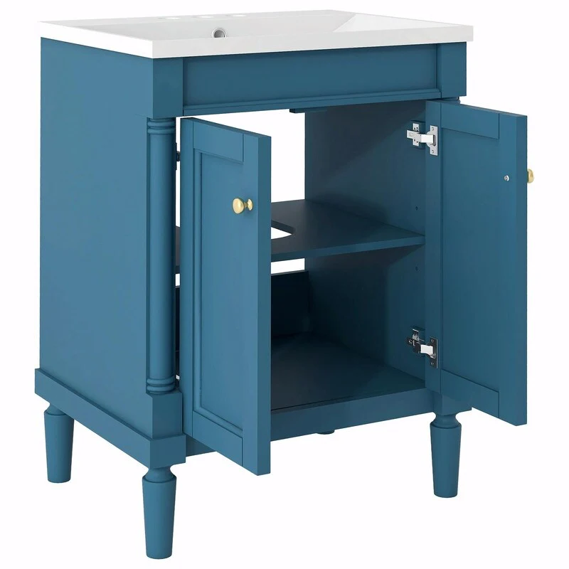 24'' Bathroom Vanity with Top Sink: Modern 2-Tier Storage Cabinet, Single Sink, Large Shelves