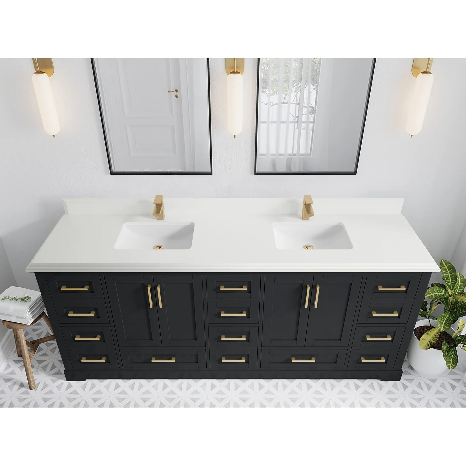 Willow Collection 84 in W x 22 in D x 36 in H Boston Double Bowl Sink Bathroom Vanity with Countertop