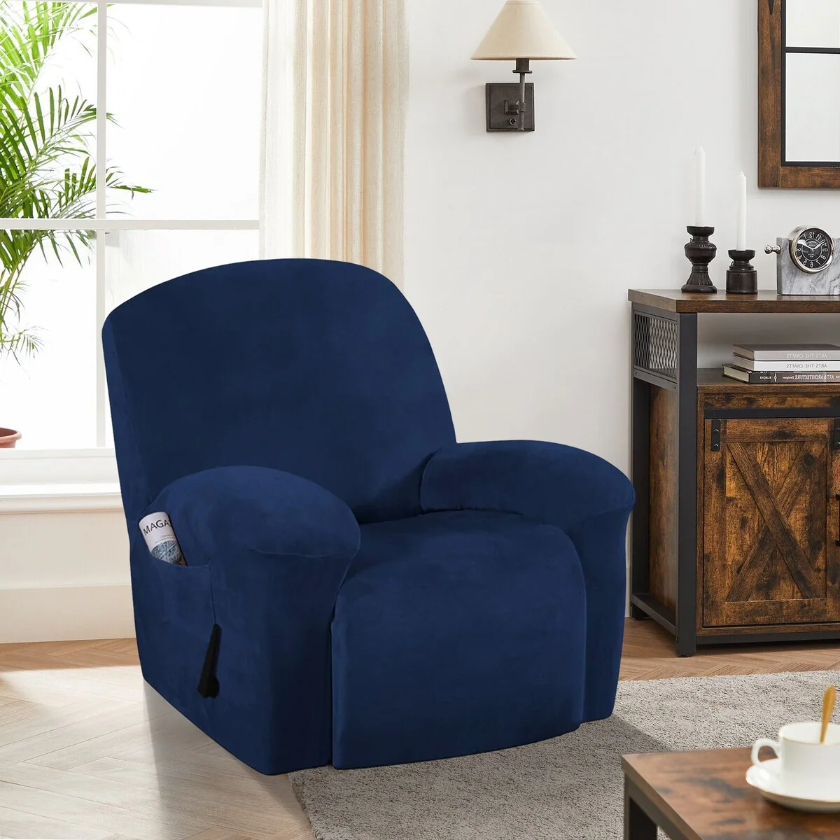 Enova Home Velvet Spandex Recliner Chair Slipcover with Elastic Bottom Side Pocket
