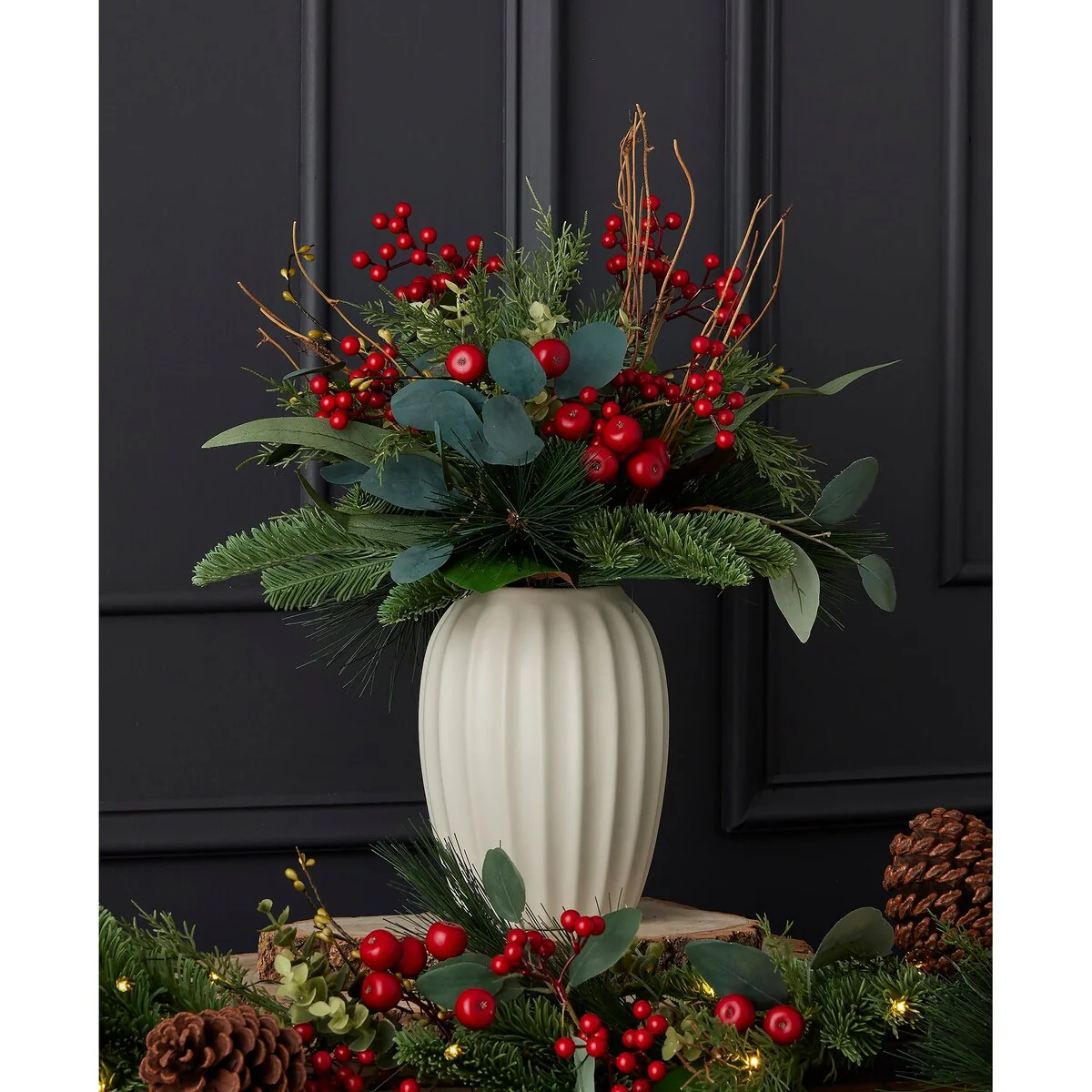 Magnolia Leaf, Eucalyptus, and Berry 19in Arrangement in Ceramic Pot