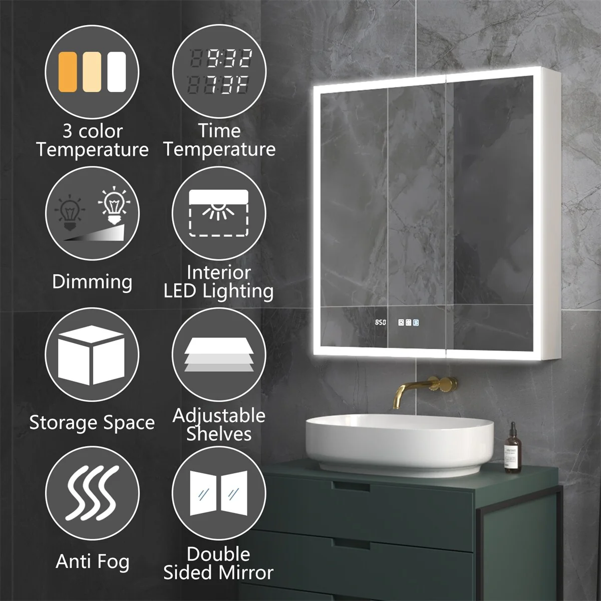 ExBrite Led Lighted Medicine Cabinet Recessed or Surface with Mirrors