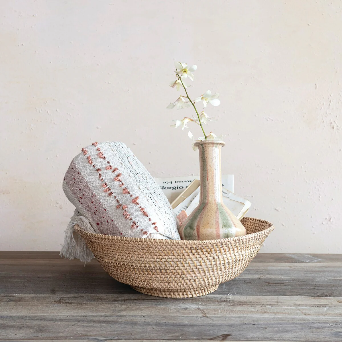 Hand-Woven Rattan Footed Bowl - 18.1