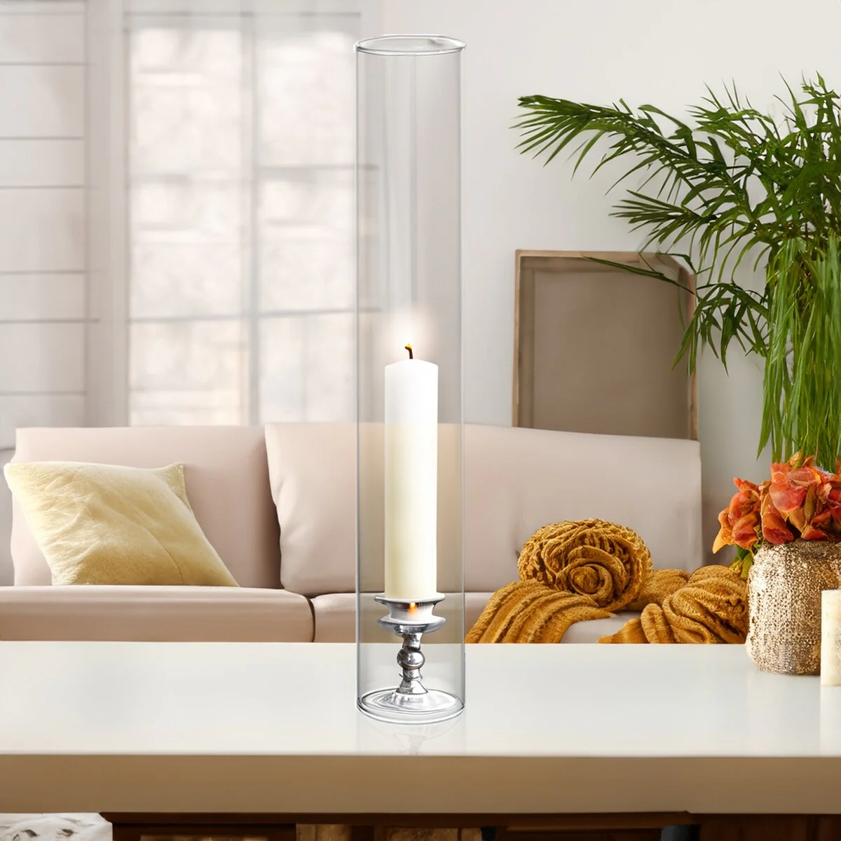 Clear Glass Cylinder Hurricane Chimney Tube, Candle Cover - 1 Piece