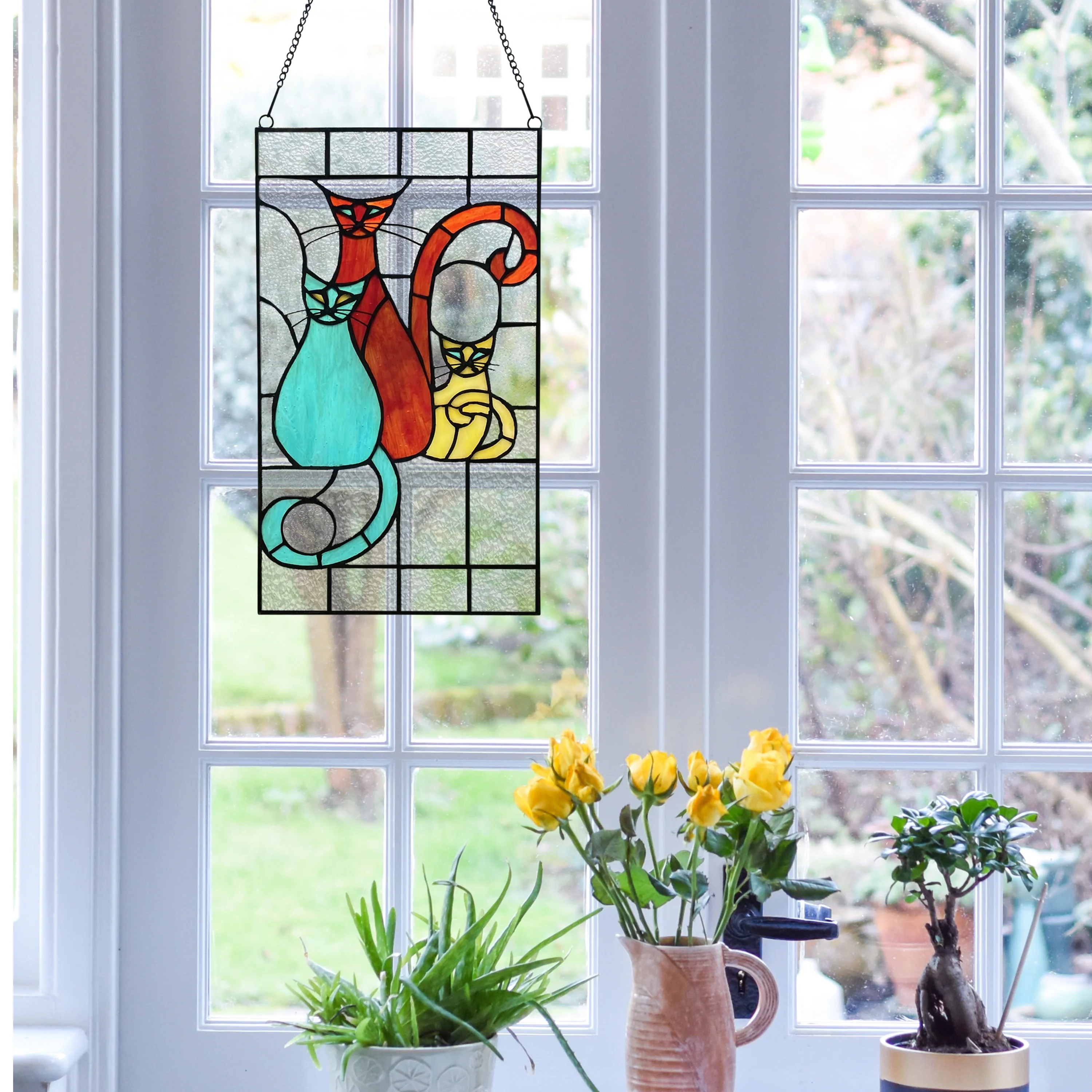 River of Goods River of Goods 14-Inch Coy Cats Trio Stained Glass Window Panel - 8