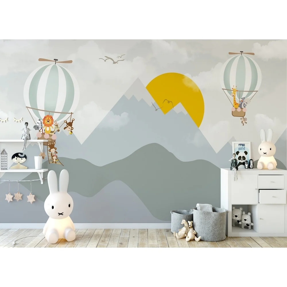 GK Wall Design Sunrise Hot Air Balloon Mountain Wallpaper