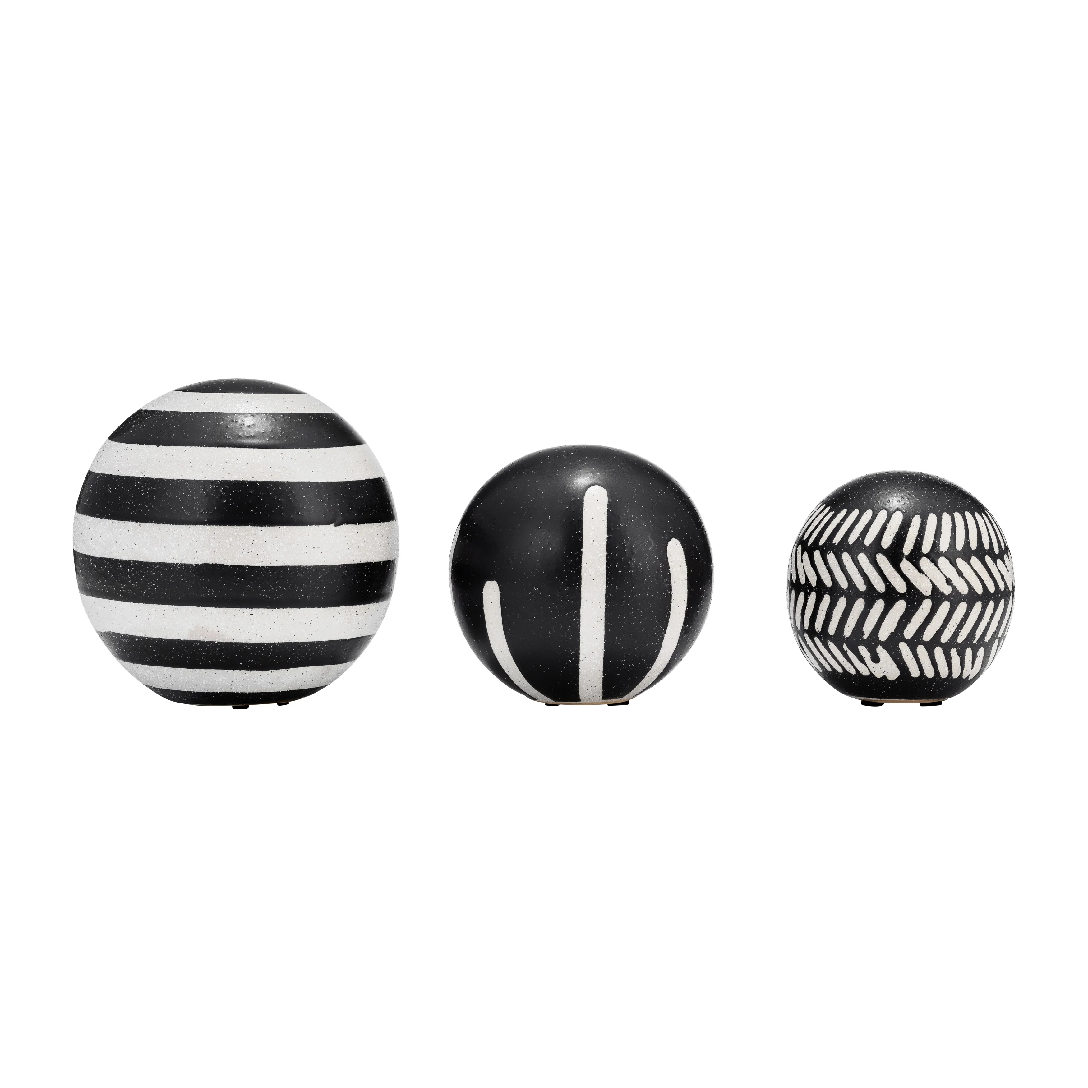 Sagebrook Home Set of 3 Decorative Orbs Contemporary Black and White Tribal Design Round Orb Decor - 6