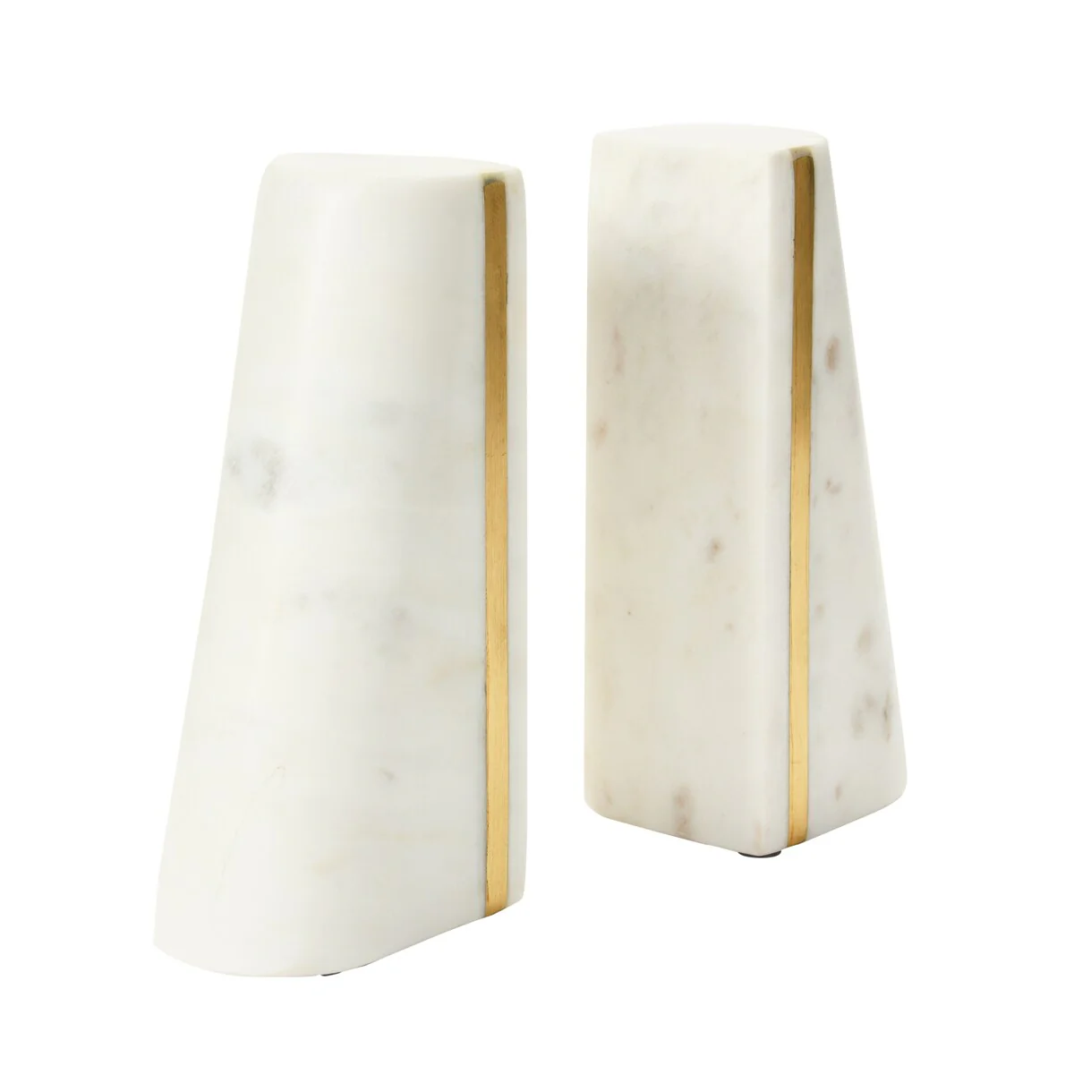 Geometric Marble Bookends with Brass Inlay