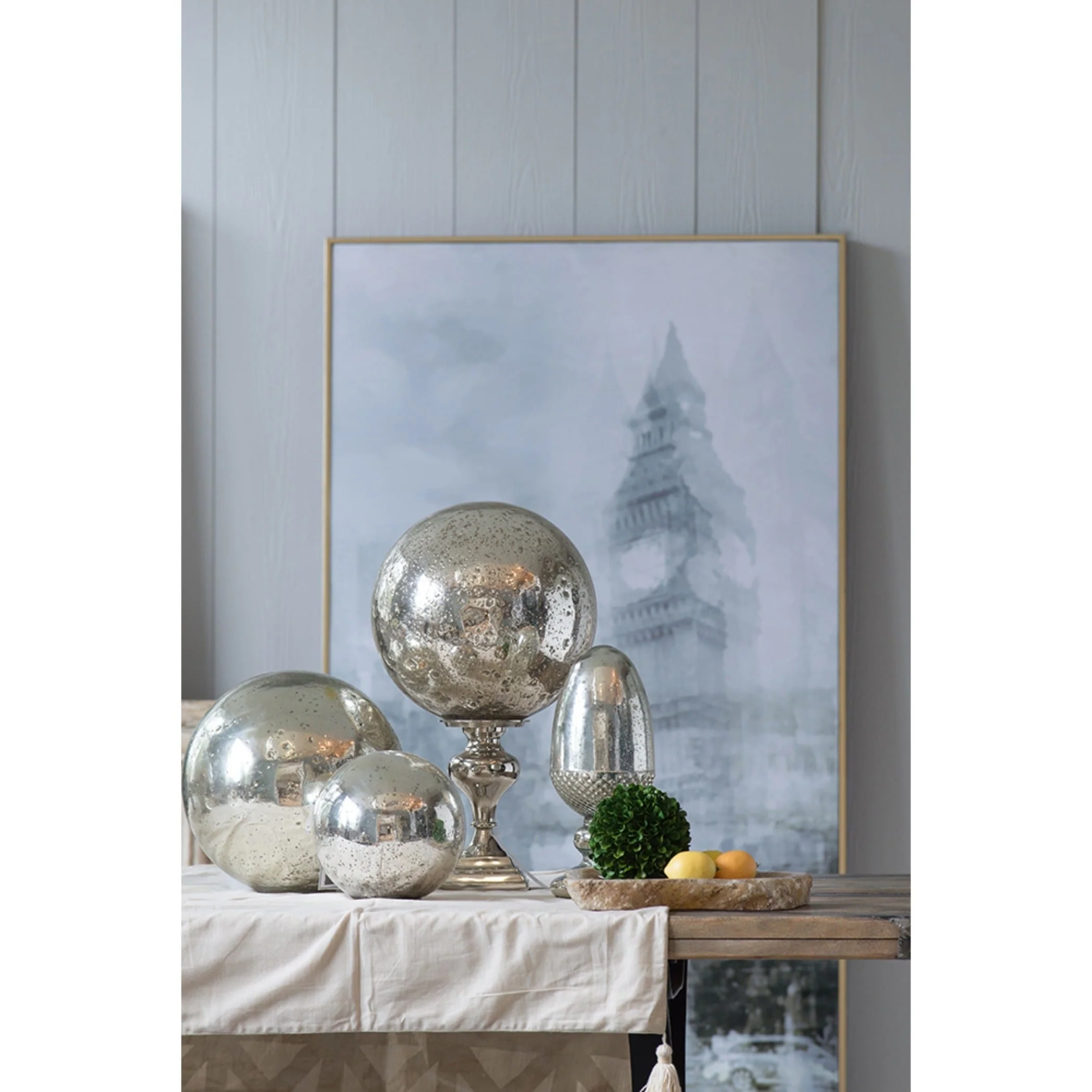 Aged Silver 8-inch Glass Spheres (Set of Two)
