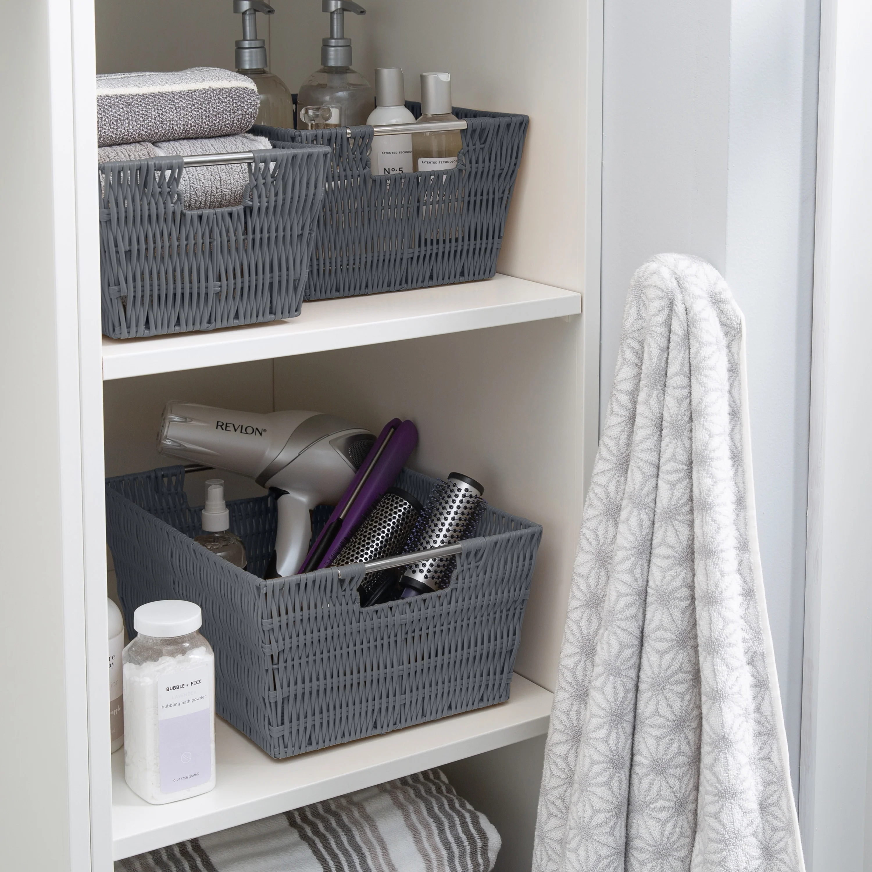 Simplify 3 Pack Set Rattan Tote Baskets in Charcoal