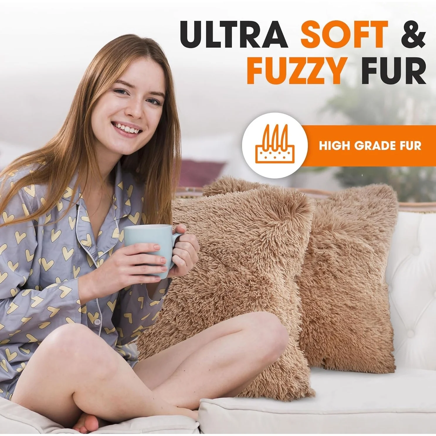 Cheer Collection Shaggy Long Hair Throw Pillows (Set of 2)