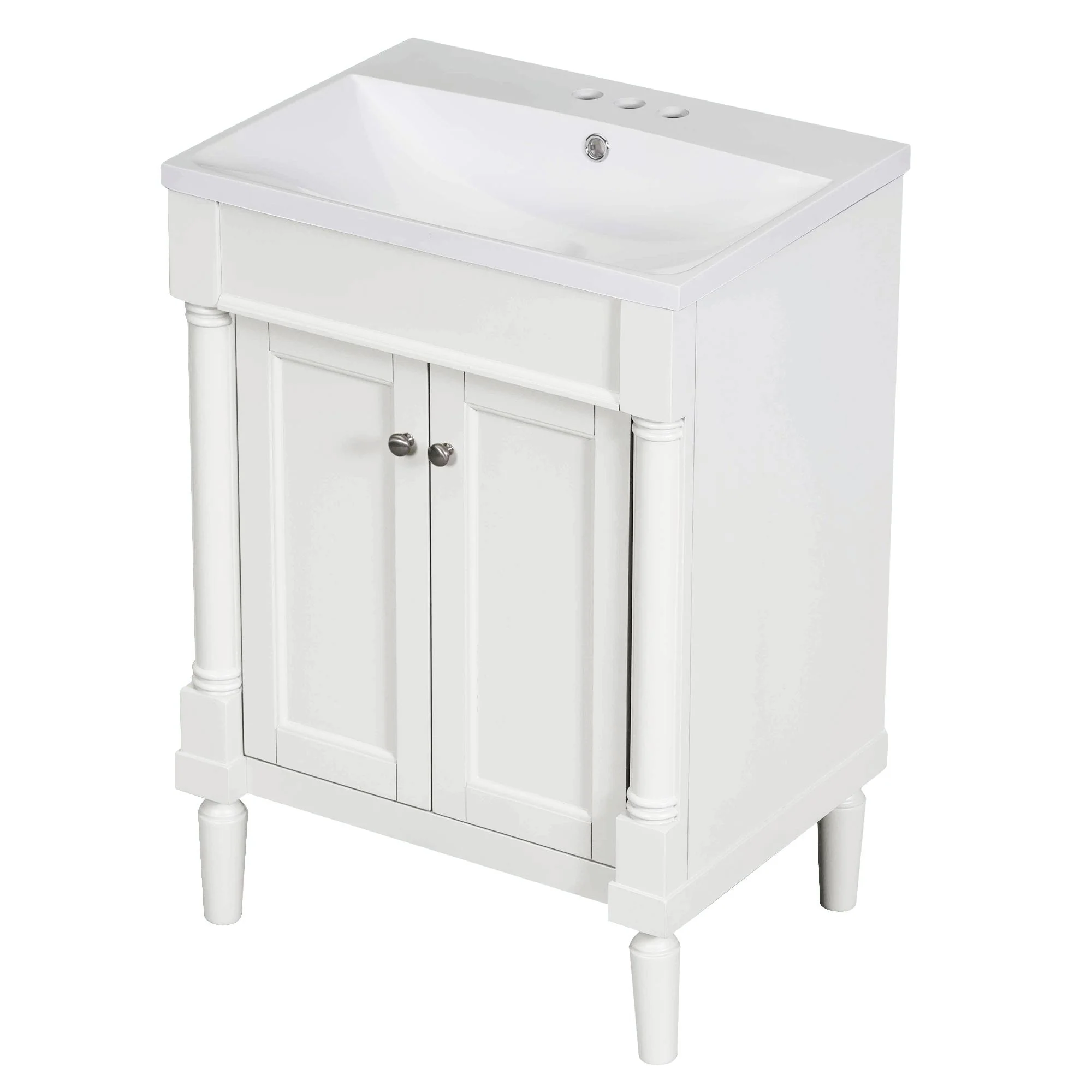 24'' Bathroom Vanity with Top Sink: Modern 2-Tier Storage Cabinet, Single Sink, Large Shelves
