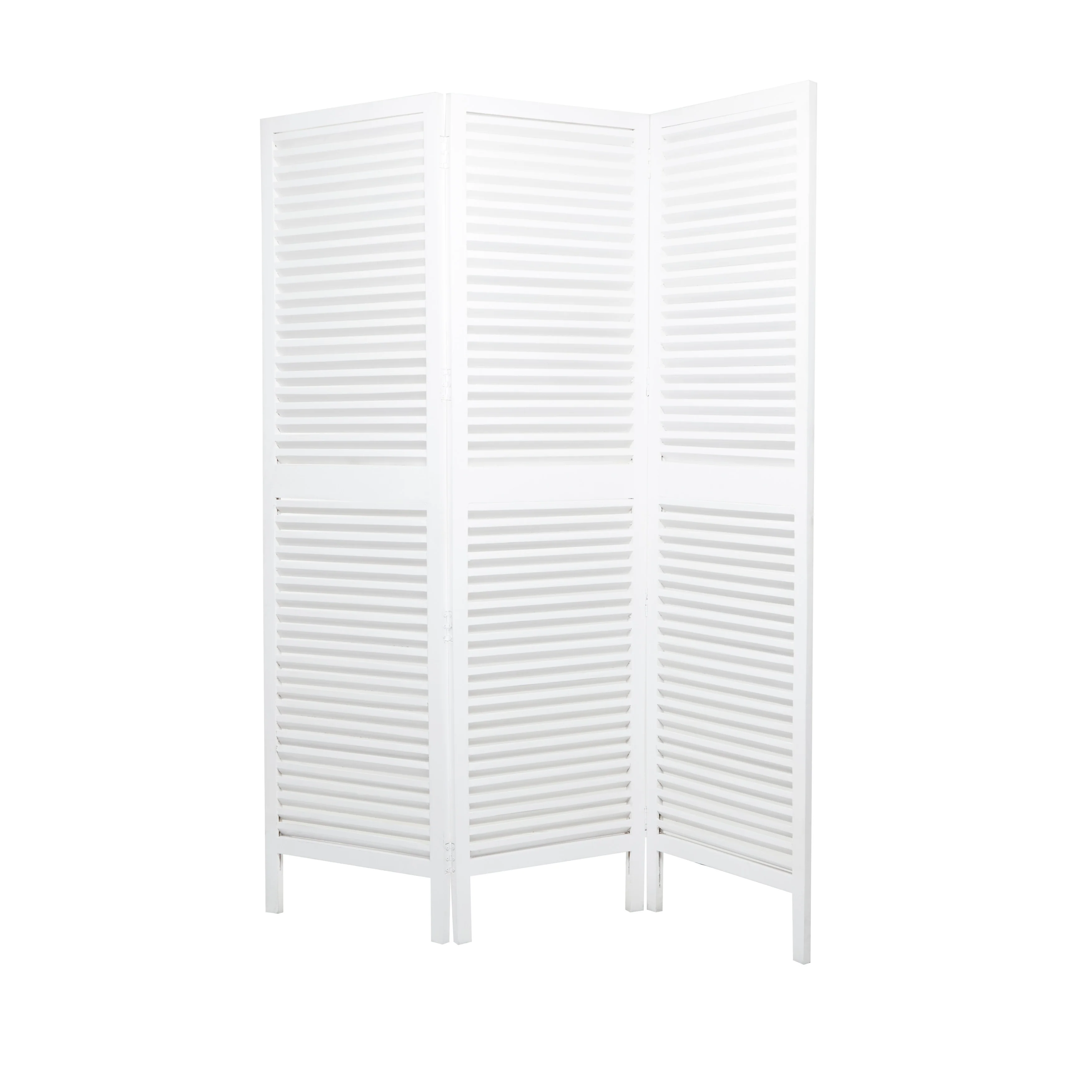 Wooden Hinged Foldable Partition 3 Panel Room Divider Screen with Horizontal Slats - White - Roche River Decor