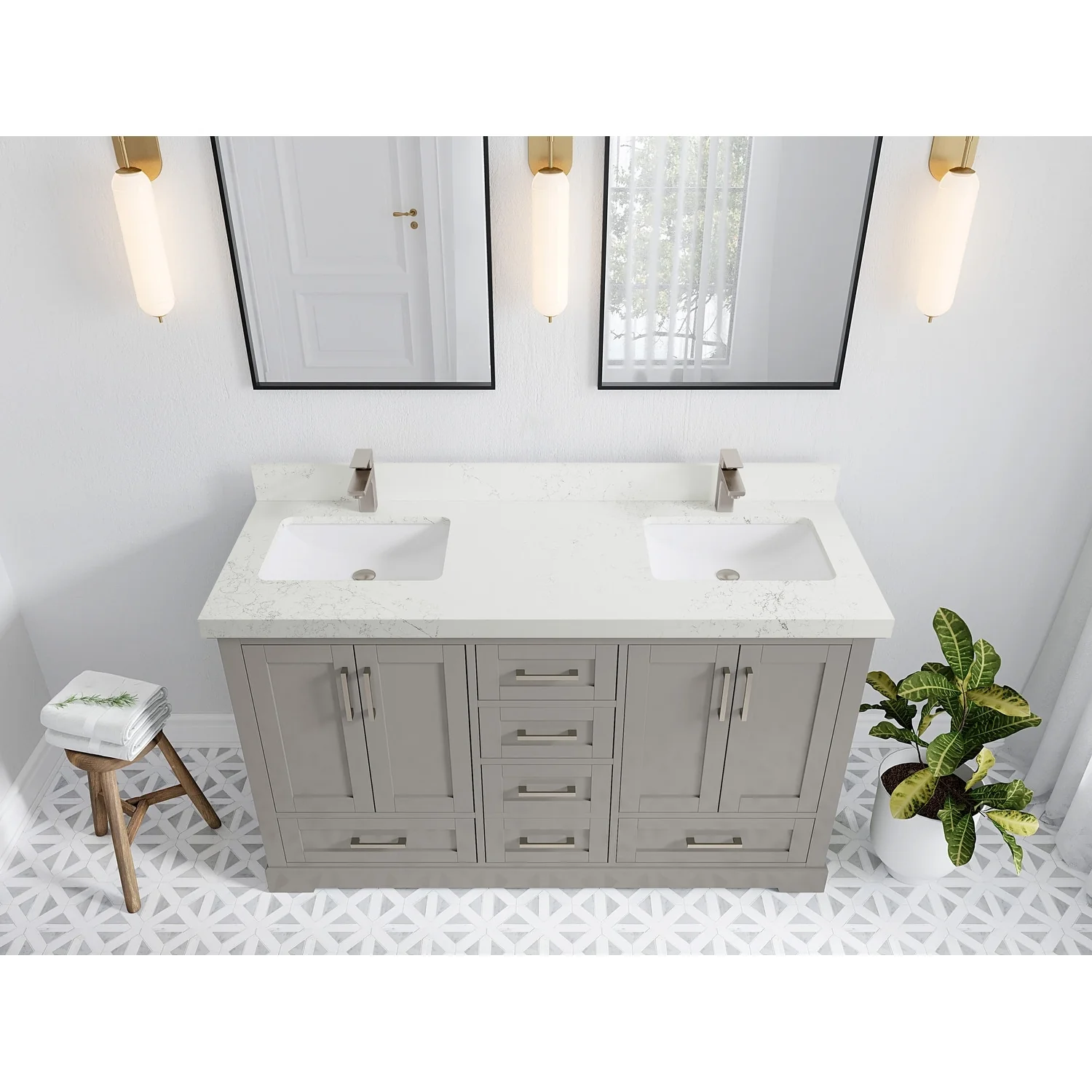 Willow Collection 60 in W x 22 in D x 36 in H Boston Double Bowl Sink Bathroom Vanity with Countertop