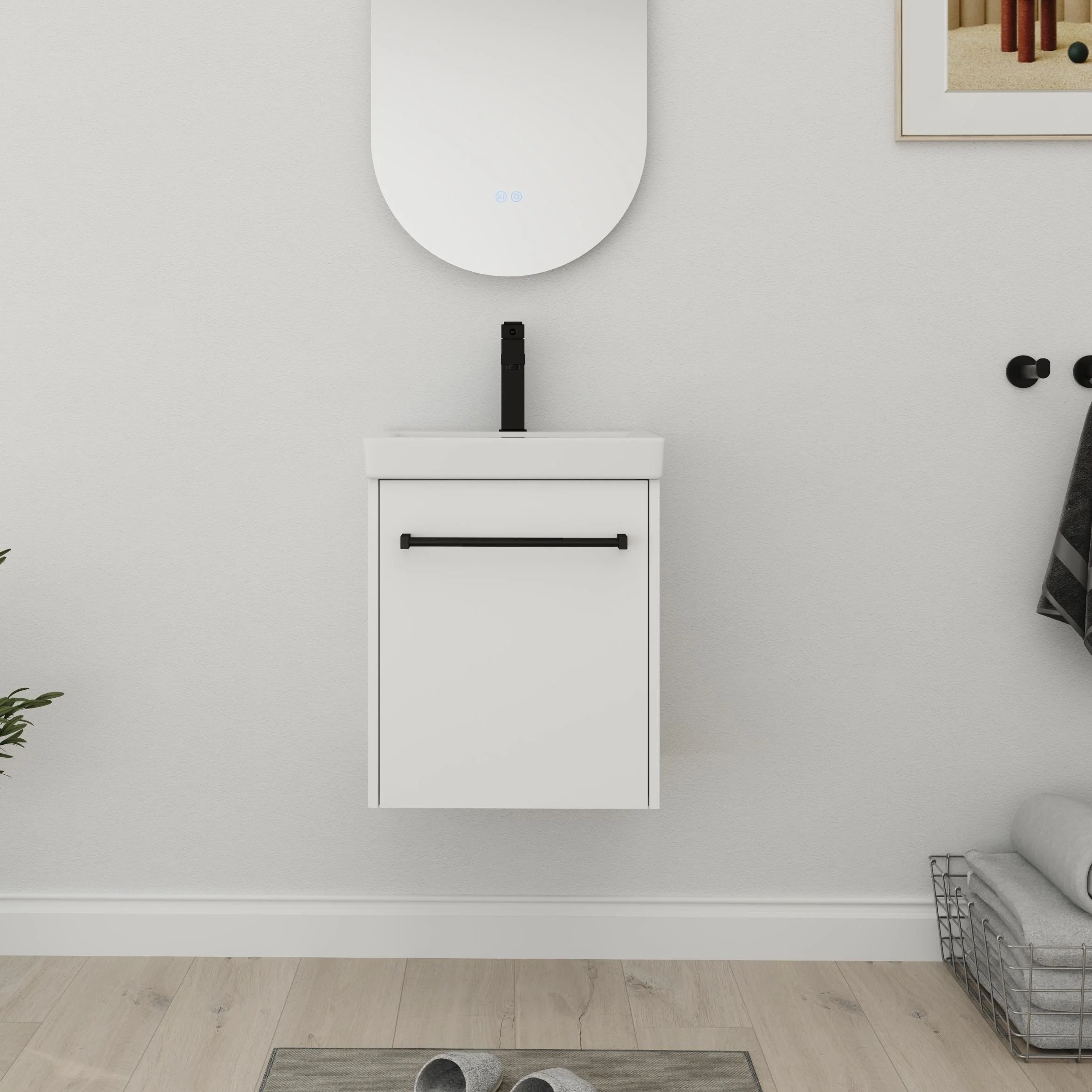 Bathroom Vanity With Sink In 16/18 Inch, Floating Bathroom Vanity With Soft Close Door