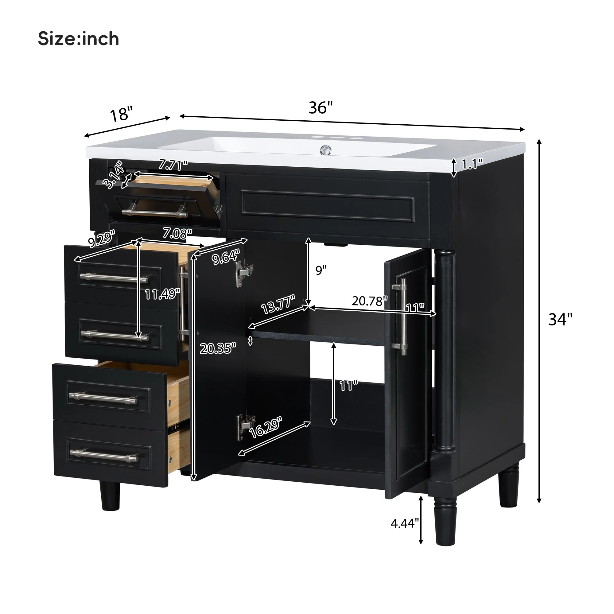 36'' Bathroom Vanity with Top Resin Sink