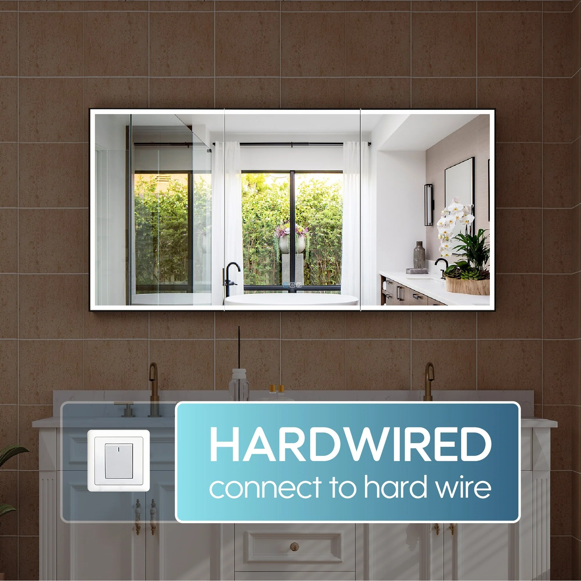 30'' H Recessed Or Surface Wall Mounted LED Mirror Cabinet With Mirror And Adjustable Shelves,Black Frame