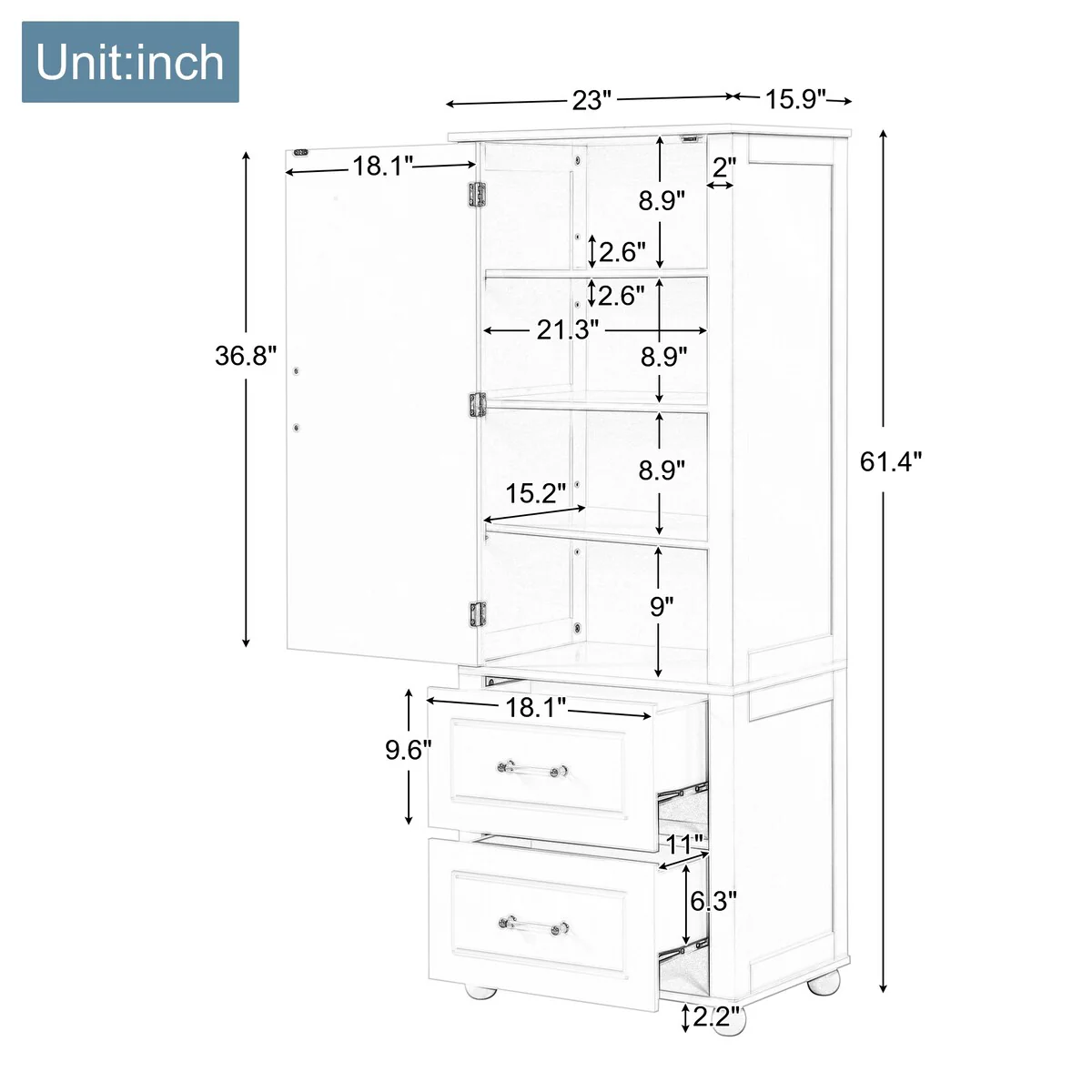 Tall Bathroom Storage Cabinet, Freestanding Storage Cabinet
