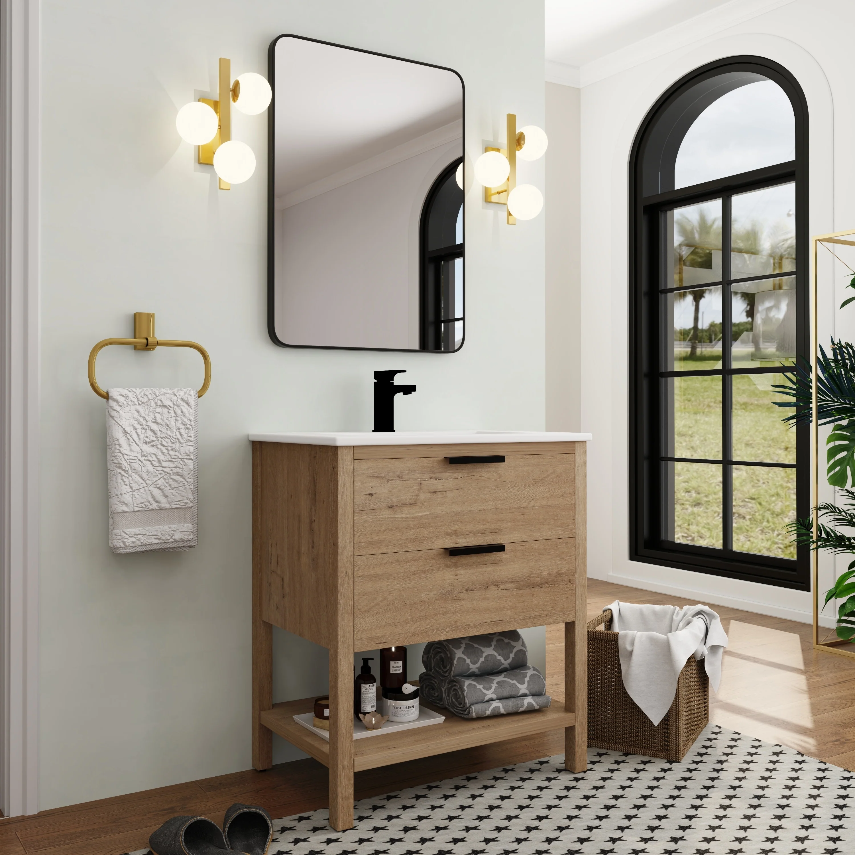 BNK 30/36 Inch Bathroom Vanity With Single Sink,Modern Bathroom Vanities With Soft Close Drawer And Shelf