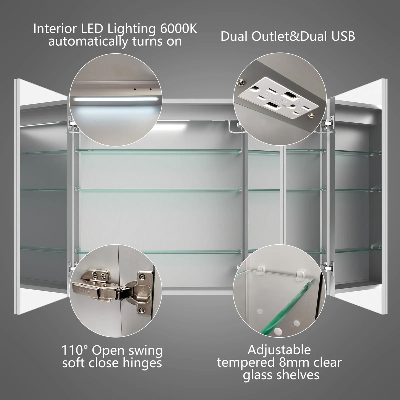 ExBrite Led Lighted Medicine Cabinet Recessed or Surface with Mirrors