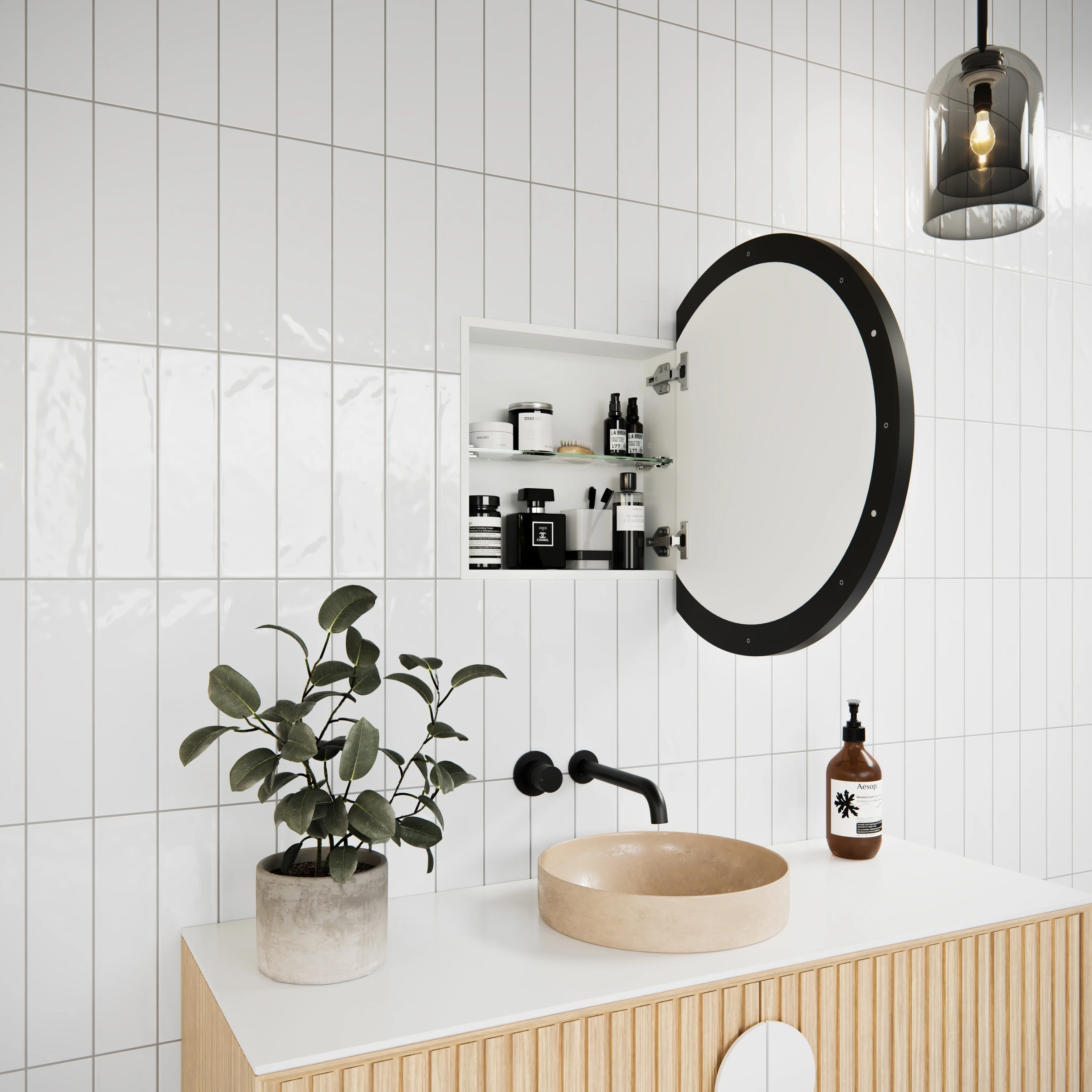 One Door Steel Frame Round Shape Medicine Cabinet