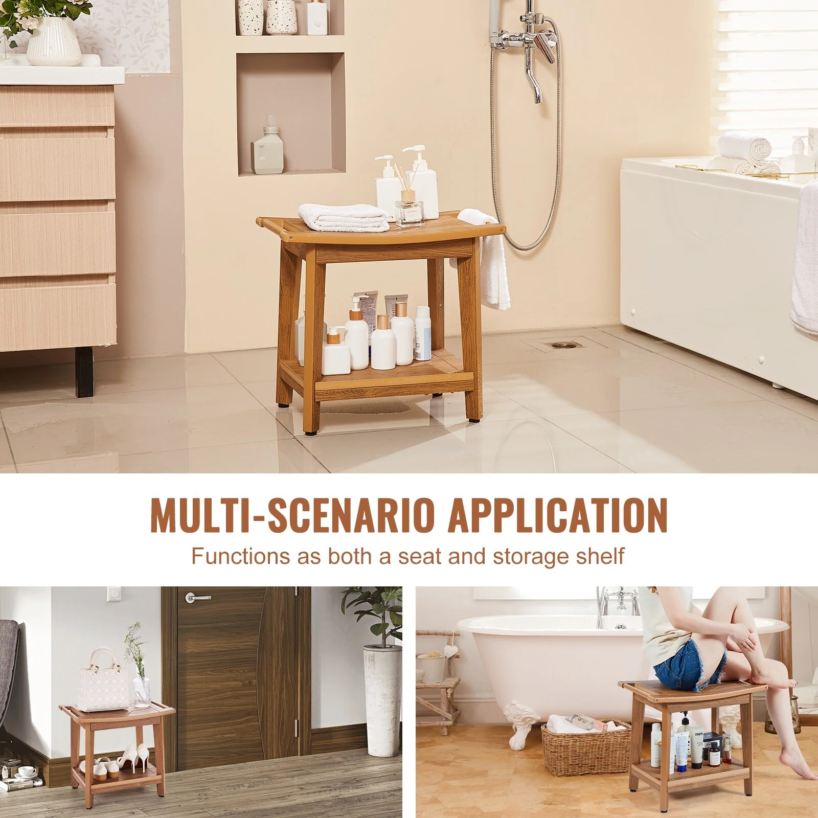 Shower Bench Waterproof Non-Slip Shower Chair Seat, for Bathroom Living Room Bedroom